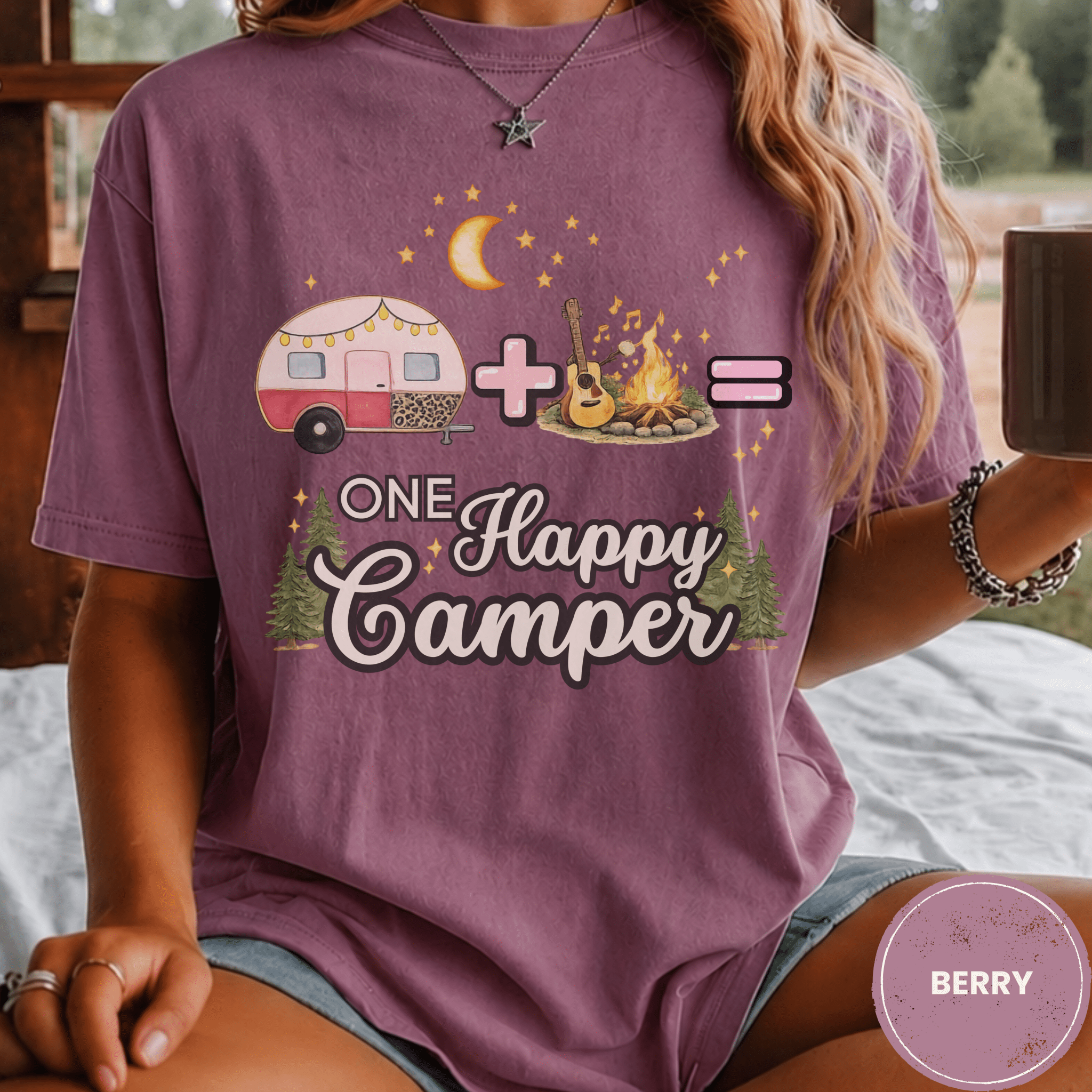 Comfor Colors® Campfire Plus Songs Equals One Happy Camper Tee - Deadpan Outdoors Co.