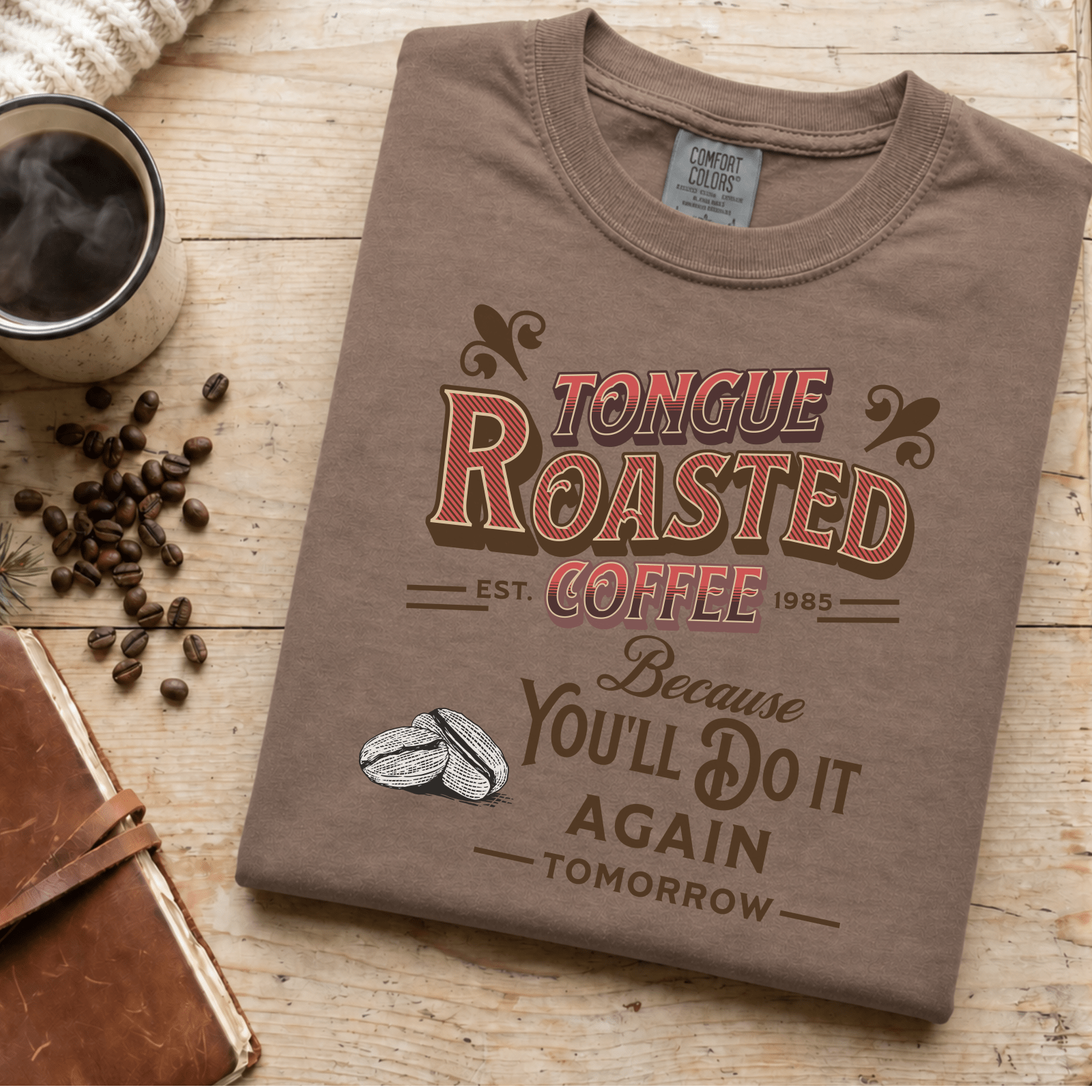 Tongue Roasted Coffee Shirt, Funny Vintage Coffee Tee, Retro Coffee Roaster Logo Shirt, Coffee Lover Gift, Sarcastic Coffee Tee - Deadpan Outdoors Co.