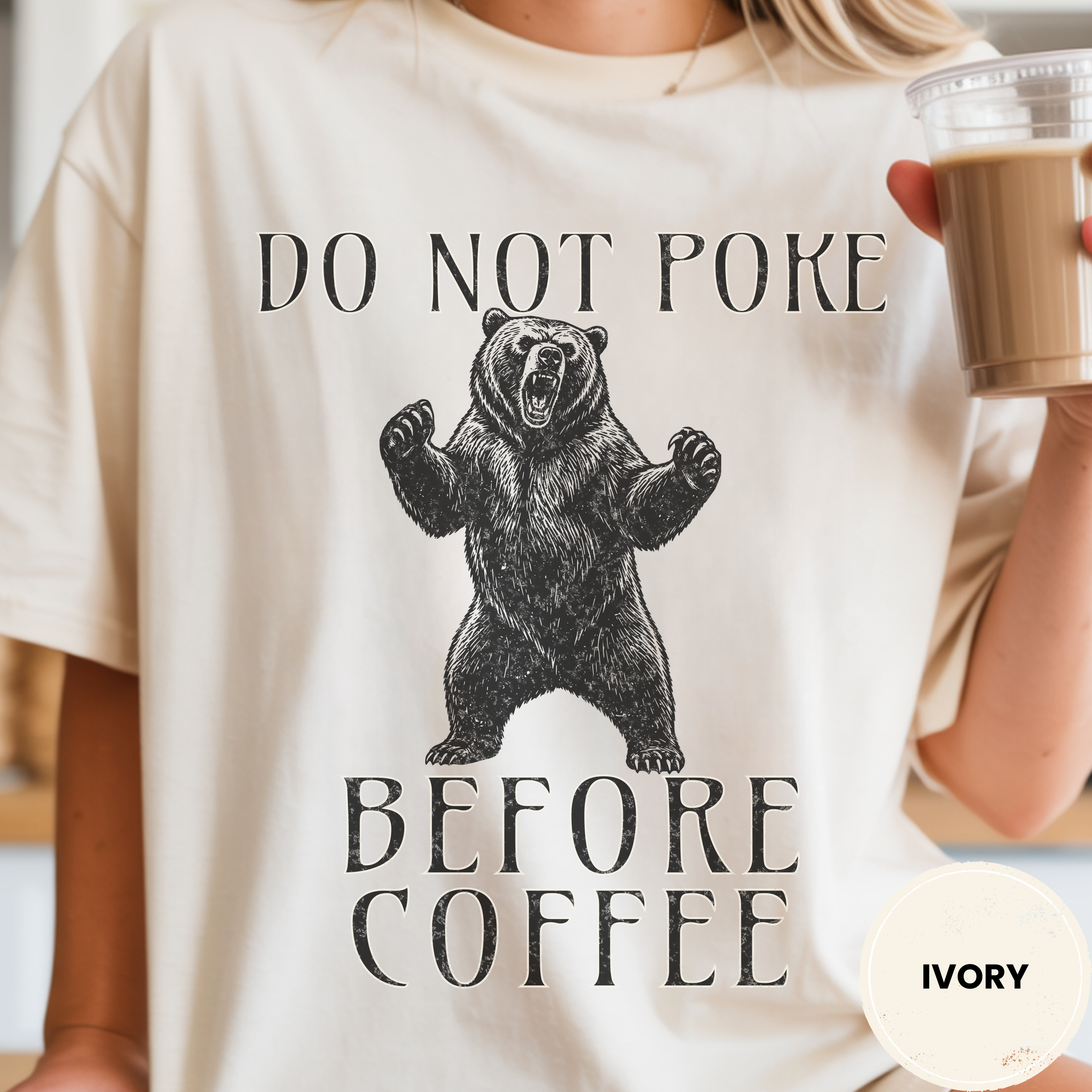 Funny Bear Coffee Shirt, Do Not Poke Before Coffee Tee, Grumpy Morning Gift for Him, Sarcastic Coffee Lover Gift, Camping Shirt