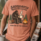 Sasquatch Runs On Coffee Shirt, Funny Bigfoot Camping Tee, Coffee Lover Bigfoot Gift, Campfire Sasquatch Shirt, Outdoors Coffee Gift