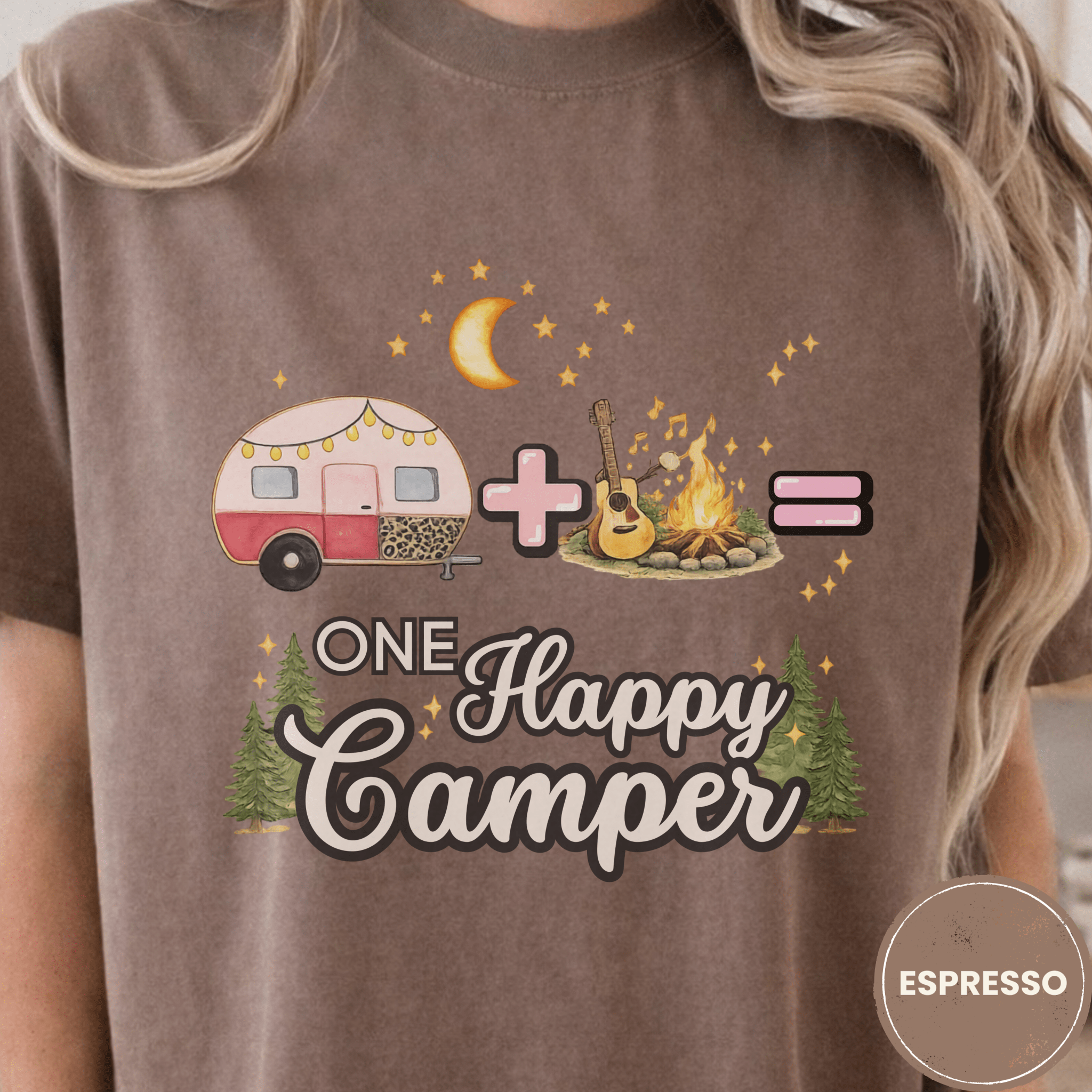 Comfor Colors® Campfire Plus Songs Equals One Happy Camper Tee - Deadpan Outdoors Co.
