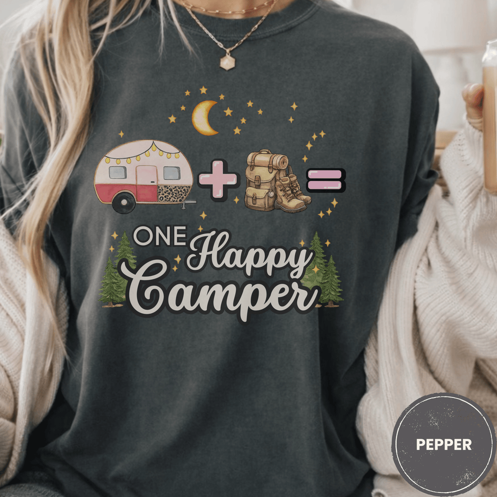 Comfort Colors® Trailer Plus Hiking Equals One Happy Camper Tee - Deadpan Outdoors Co.