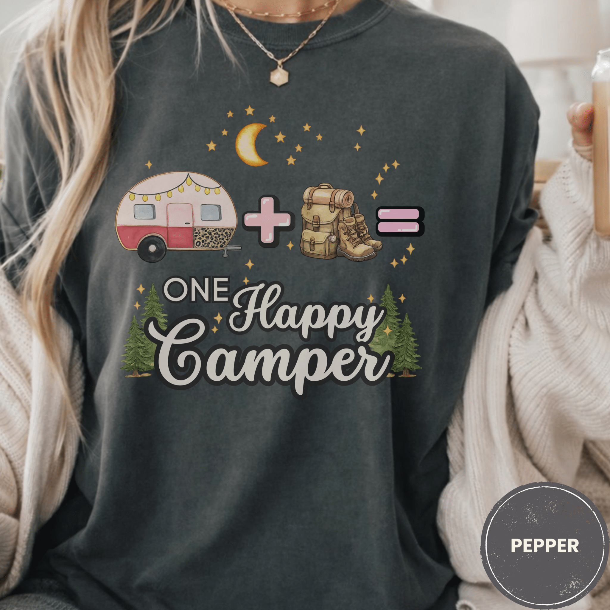 Comfort Colors® Trailer Plus Hiking Equals One Happy Camper Tee - Deadpan Outdoors Co.