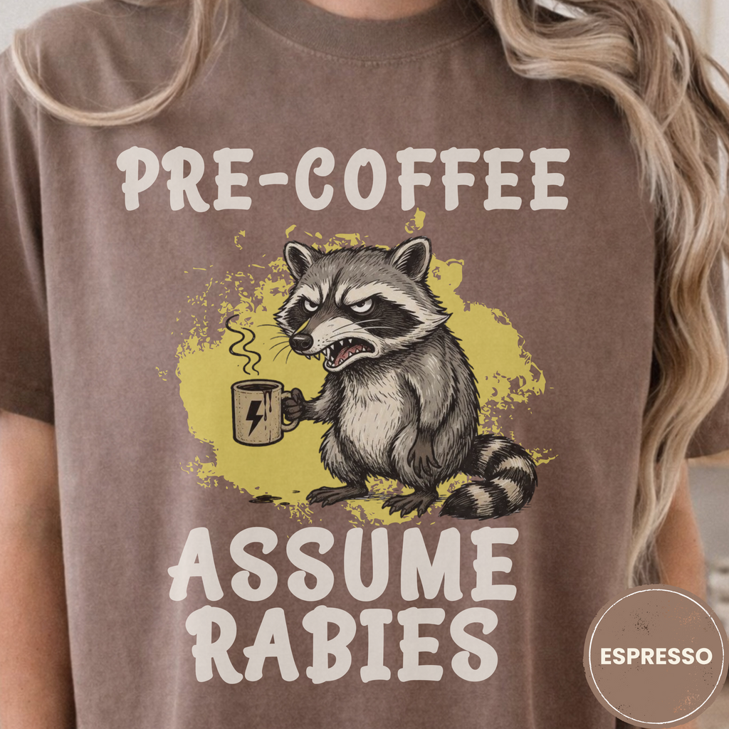 Pre-Coffee Assume Rabies Shirt, Funny Raccoon Coffee Tee, Feral Coffee Addict Gift, Sarcastic Morning Humor Shirt, Trash Panda Tee