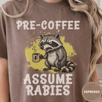 Pre-Coffee Assume Rabies Shirt, Funny Raccoon Coffee Tee, Feral Coffee Addict Gift, Sarcastic Morning Humor Shirt, Trash Panda Tee