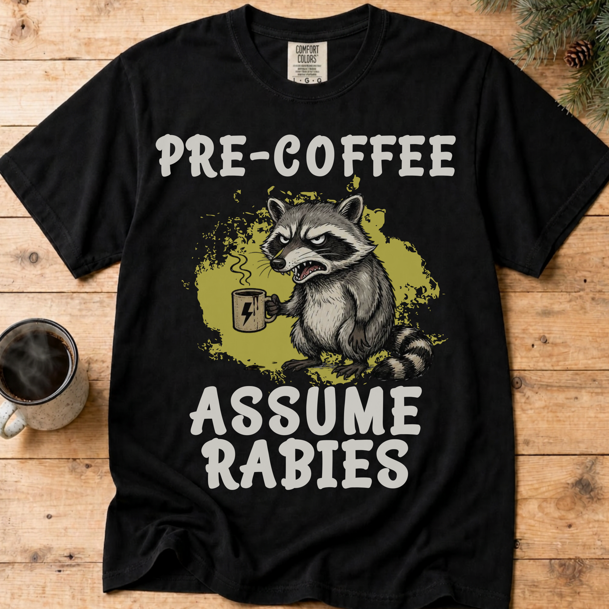 Pre-Coffee Assume Rabies Shirt, Funny Raccoon Coffee Tee, Feral Coffee Addict Gift, Sarcastic Morning Humor Shirt, Trash Panda Tee