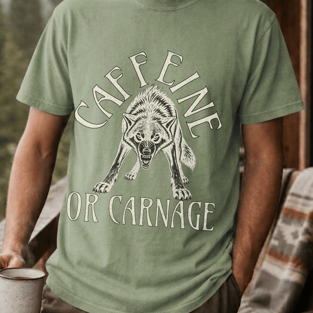Funny Wolf Coffee Shirt, Caffeine or Carnage Tee, Sarcastic Coffee Lover Gift for Him, Wolf Lover Shirt, Not a Morning Person Gift