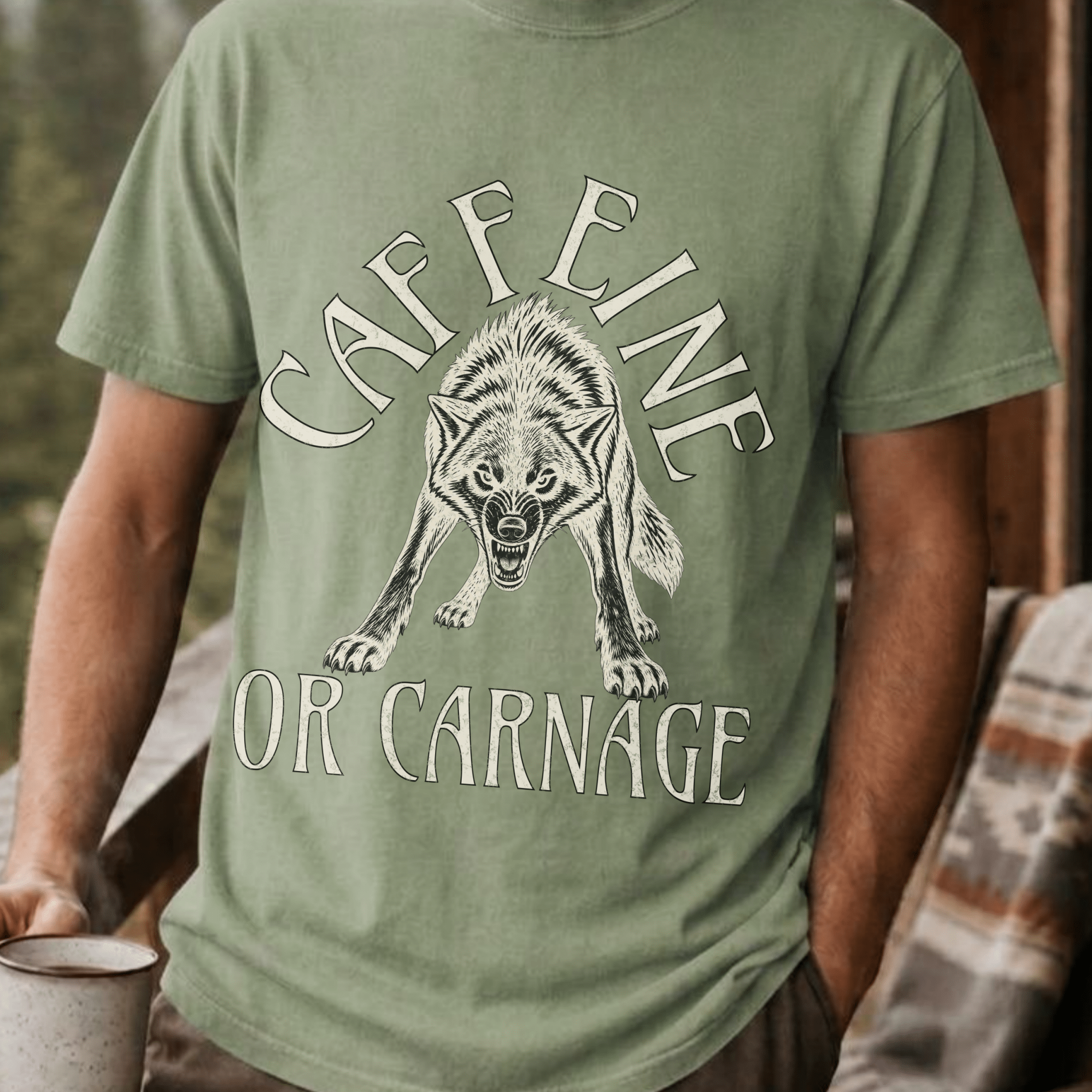 Funny Wolf Coffee Shirt, Caffeine or Carnage Tee, Sarcastic Coffee Lover Gift for Him, Wolf Lover Shirt, Not a Morning Person Gift