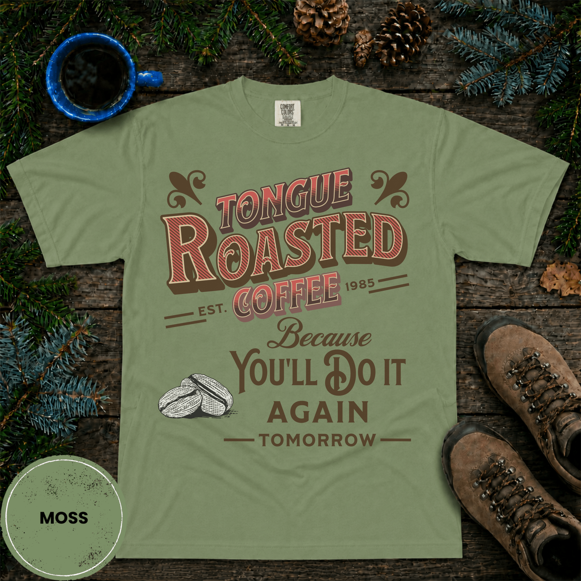 Tongue Roasted Coffee Shirt, Funny Vintage Coffee Tee, Retro Coffee Roaster Logo Shirt, Coffee Lover Gift, Sarcastic Coffee Tee - Deadpan Outdoors Co.