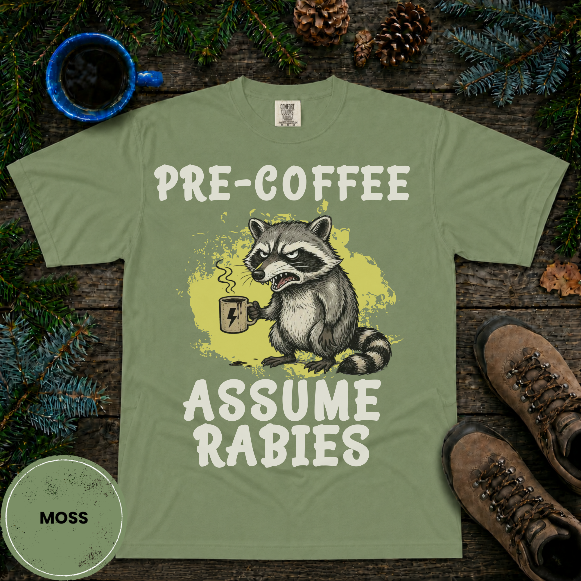 Pre-Coffee Assume Rabies Shirt, Funny Raccoon Coffee Tee, Feral Coffee Addict Gift, Sarcastic Morning Humor Shirt, Trash Panda Tee