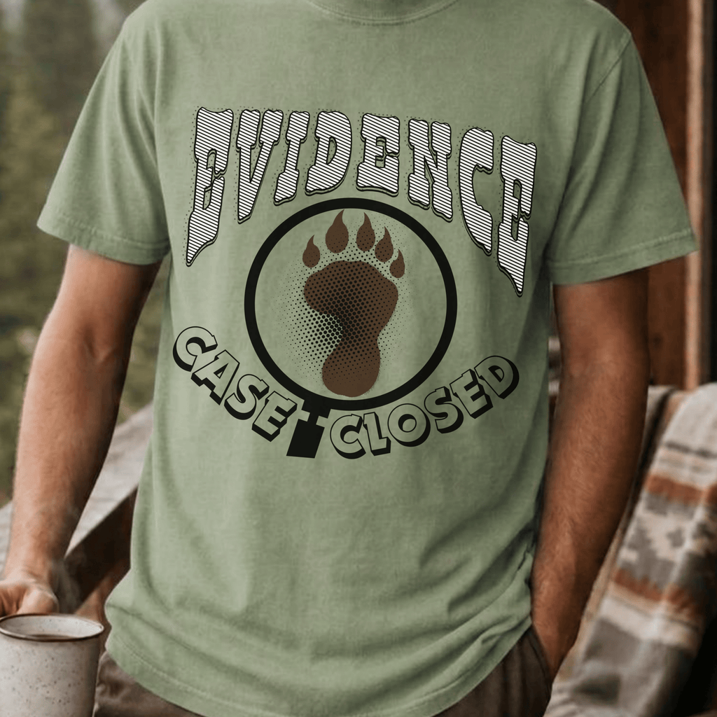 Evidence Case Closed Bigfoot Shirt, Sasquatch Footprint Tee, Funny Cryptid Believer Gift, Bigfoot Proof T-shirt - Deadpan Outdoors Co.
