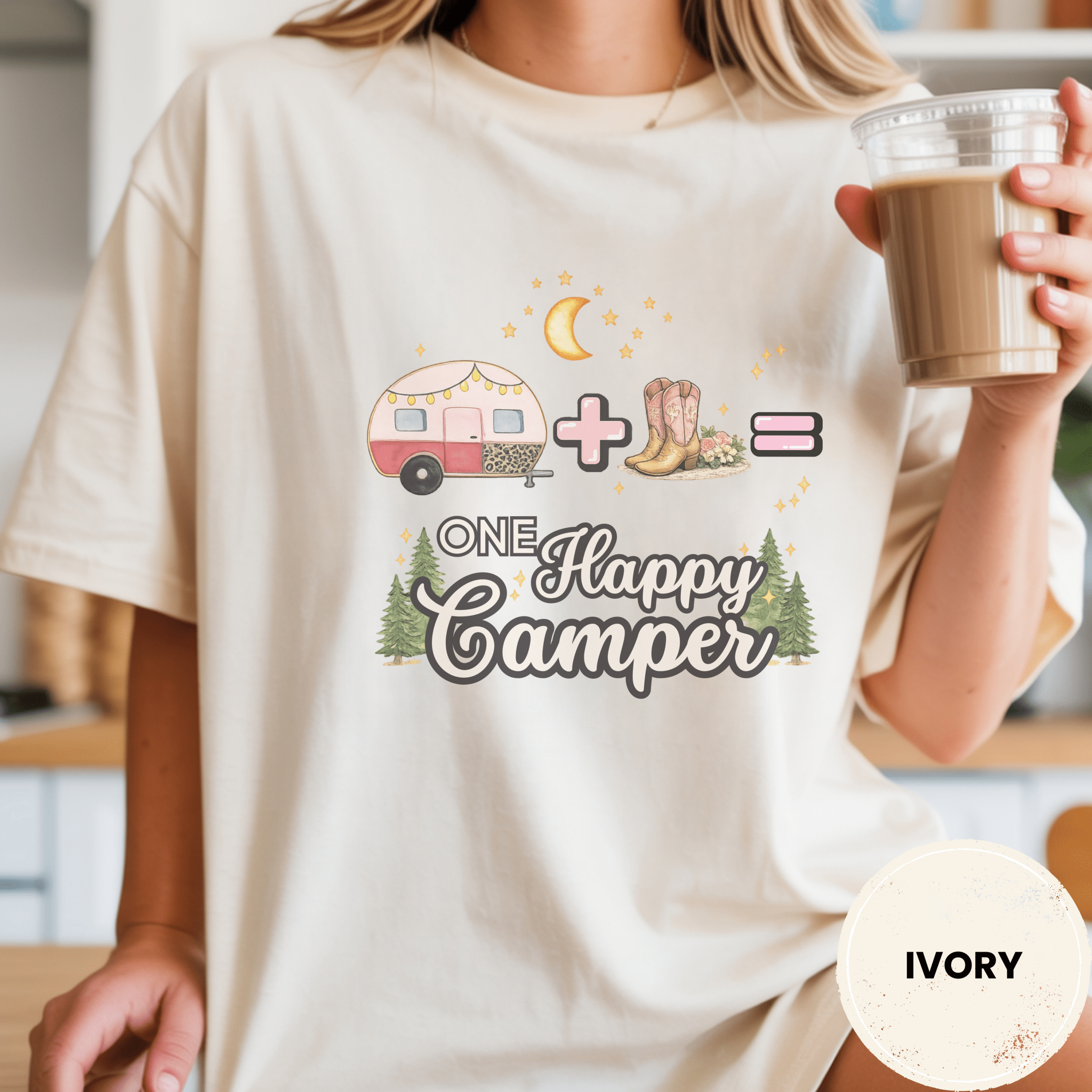 Comfort Colors® Trailer Plus Cowboy Boots Equals One Happy Camper Tee - Deadpan Outdoors Co.