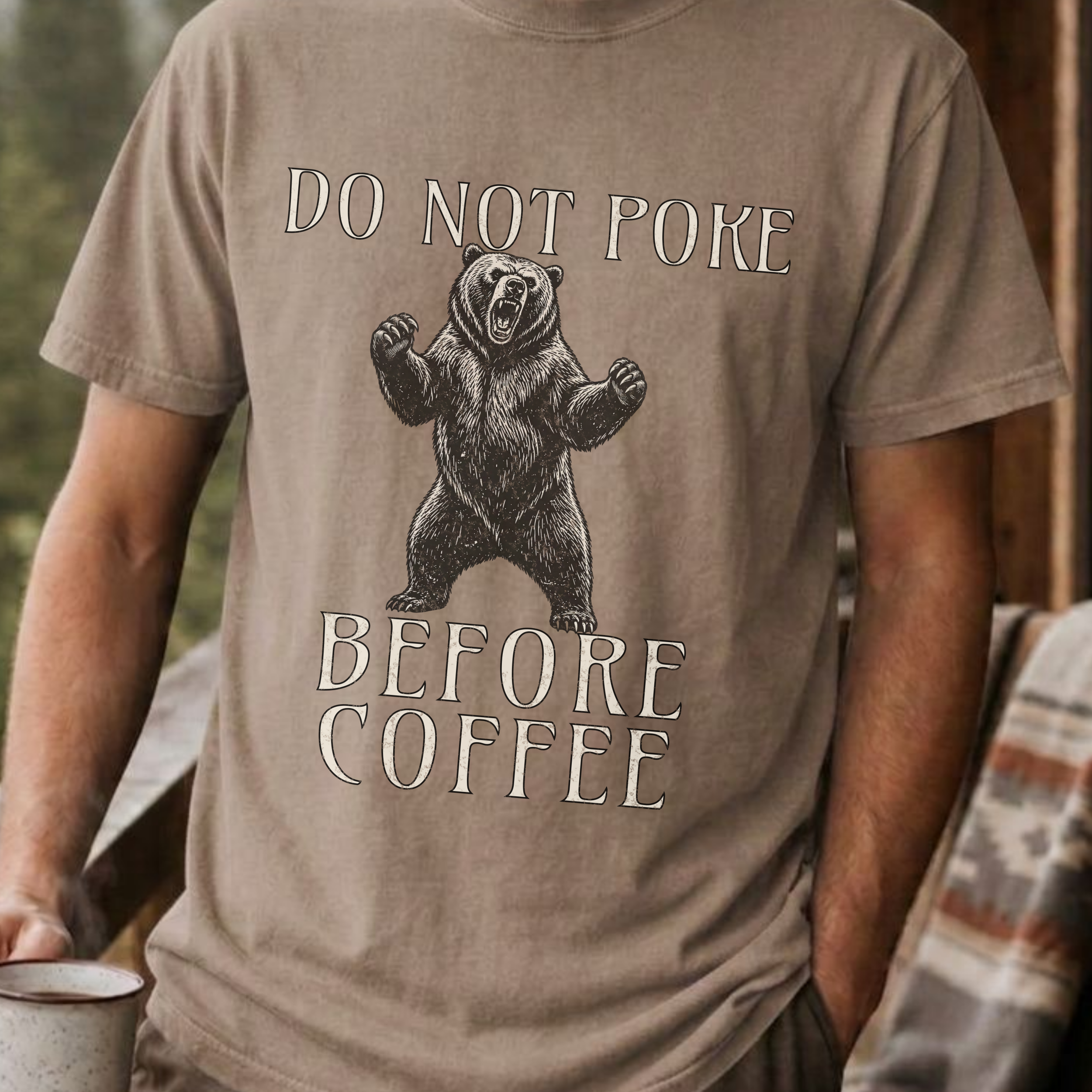 Funny Bear Coffee Shirt, Do Not Poke Before Coffee Tee, Grumpy Morning Gift for Him, Sarcastic Coffee Lover Gift, Camping Shirt