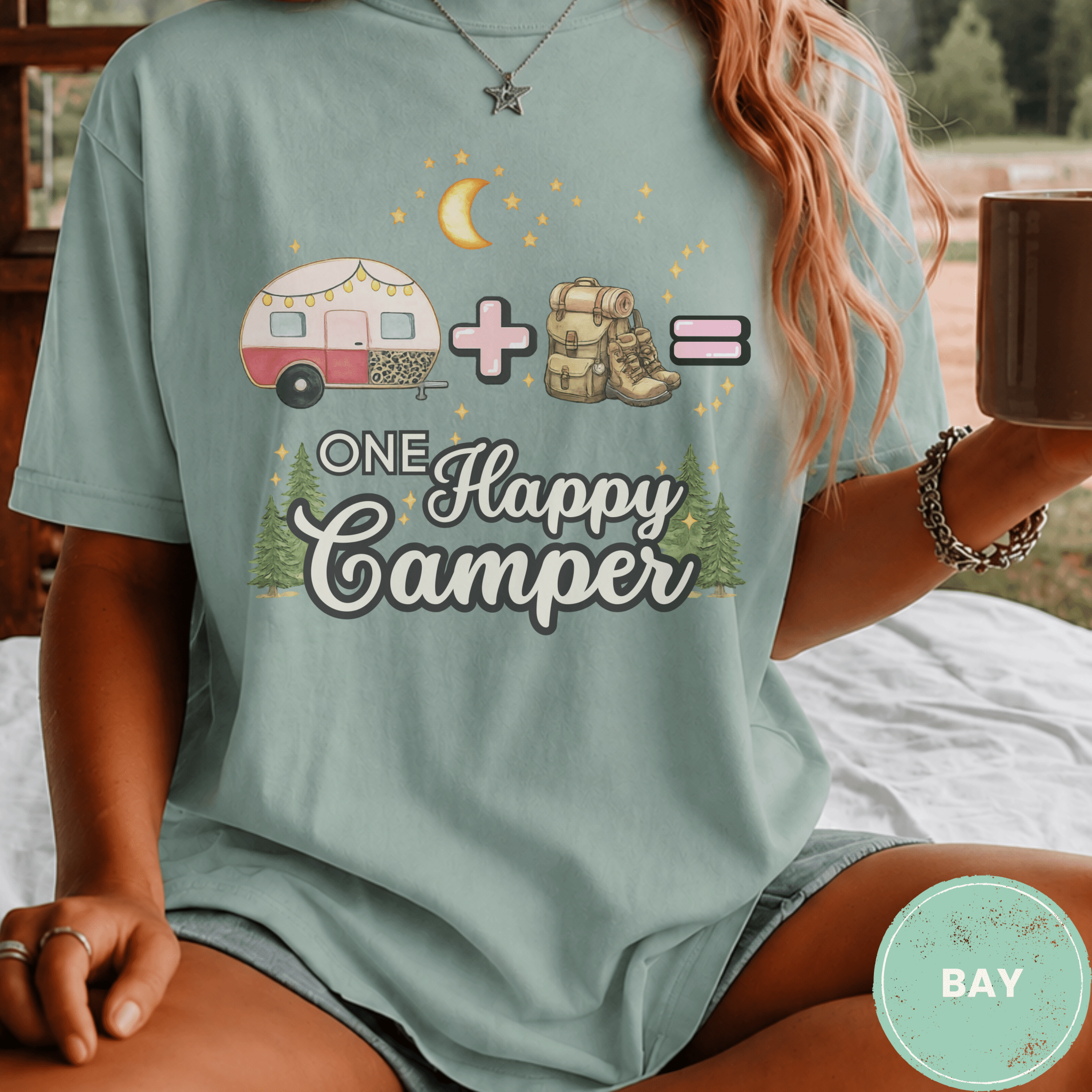 Comfort Colors® Trailer Plus Hiking Equals One Happy Camper Tee - Deadpan Outdoors Co.