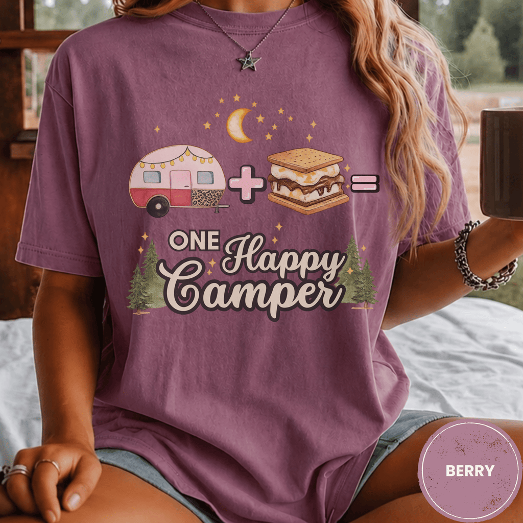 Comfort Colors® Trailer Plus S'Mores Equals One Happy Camper Tee - Deadpan Outdoors Co.