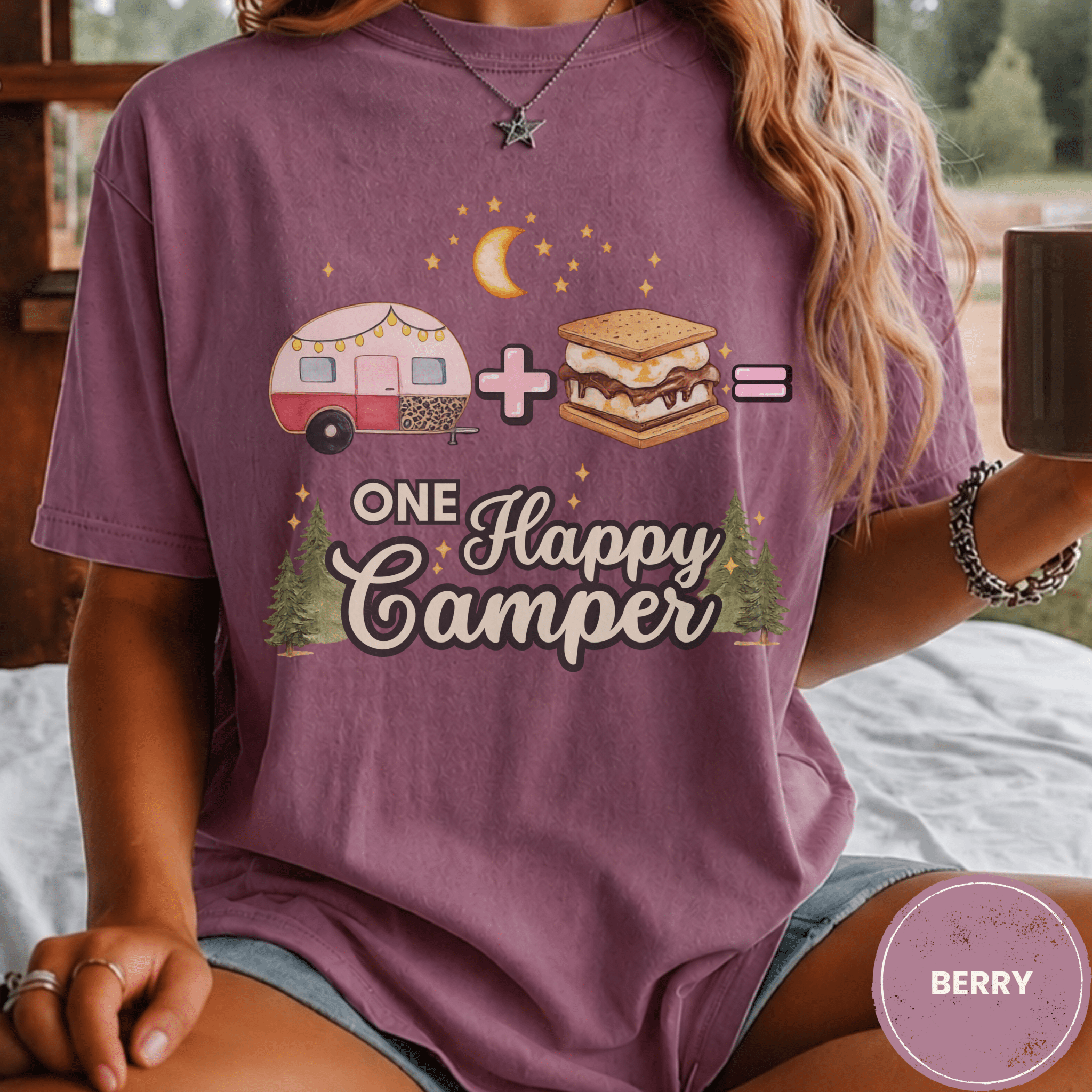 Comfort Colors® Trailer Plus S'Mores Equals One Happy Camper Tee - Deadpan Outdoors Co.