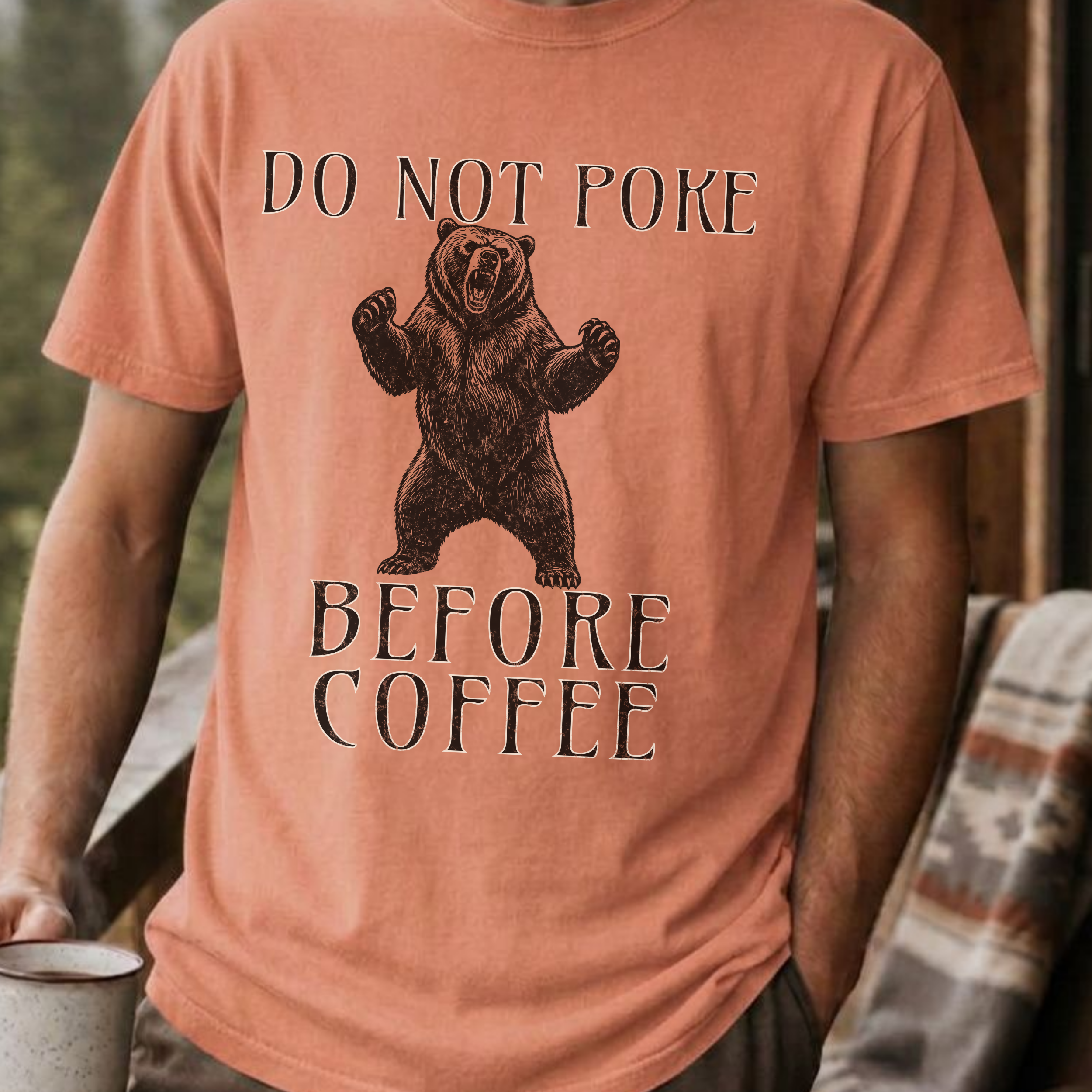 Funny Bear Coffee Shirt, Do Not Poke Before Coffee Tee, Grumpy Morning Gift for Him, Sarcastic Coffee Lover Gift, Camping Shirt