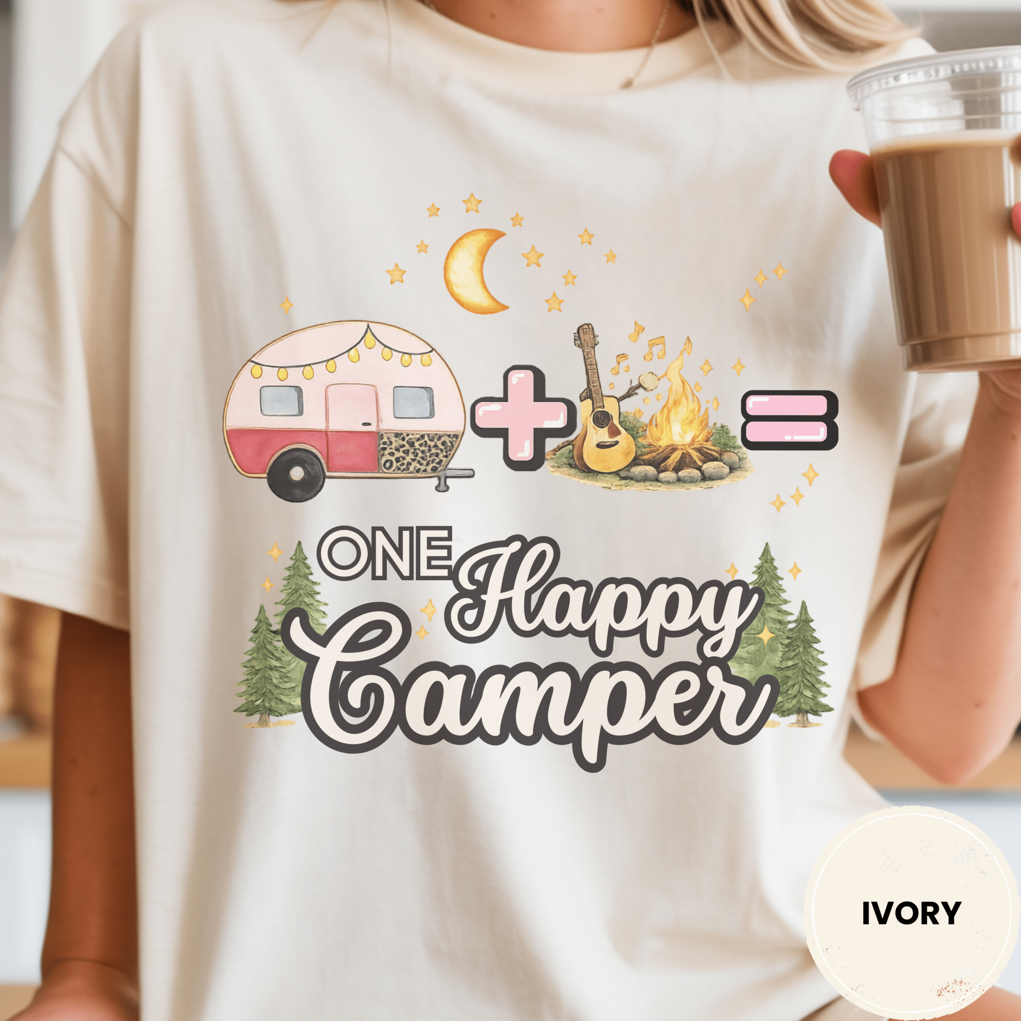 Comfor Colors® Campfire Plus Songs Equals One Happy Camper Tee - Deadpan Outdoors Co.