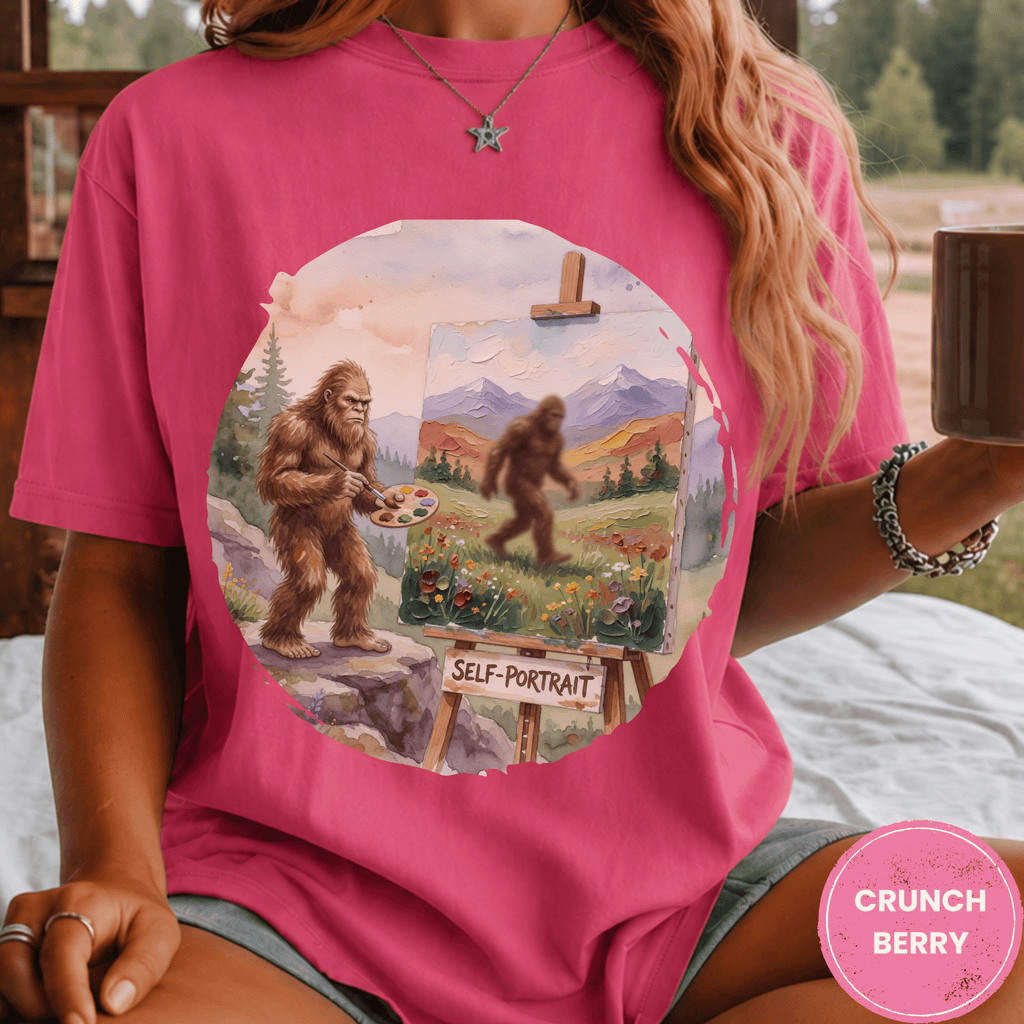Bigfoot Self Portrait Shirt, Funny Sasquatch Watercolor Tee, Cryptid Lover Gift, Blurry Bigfoot Humor Shirt, PNW Sasquatch Tee - Deadpan Outdoors Co.