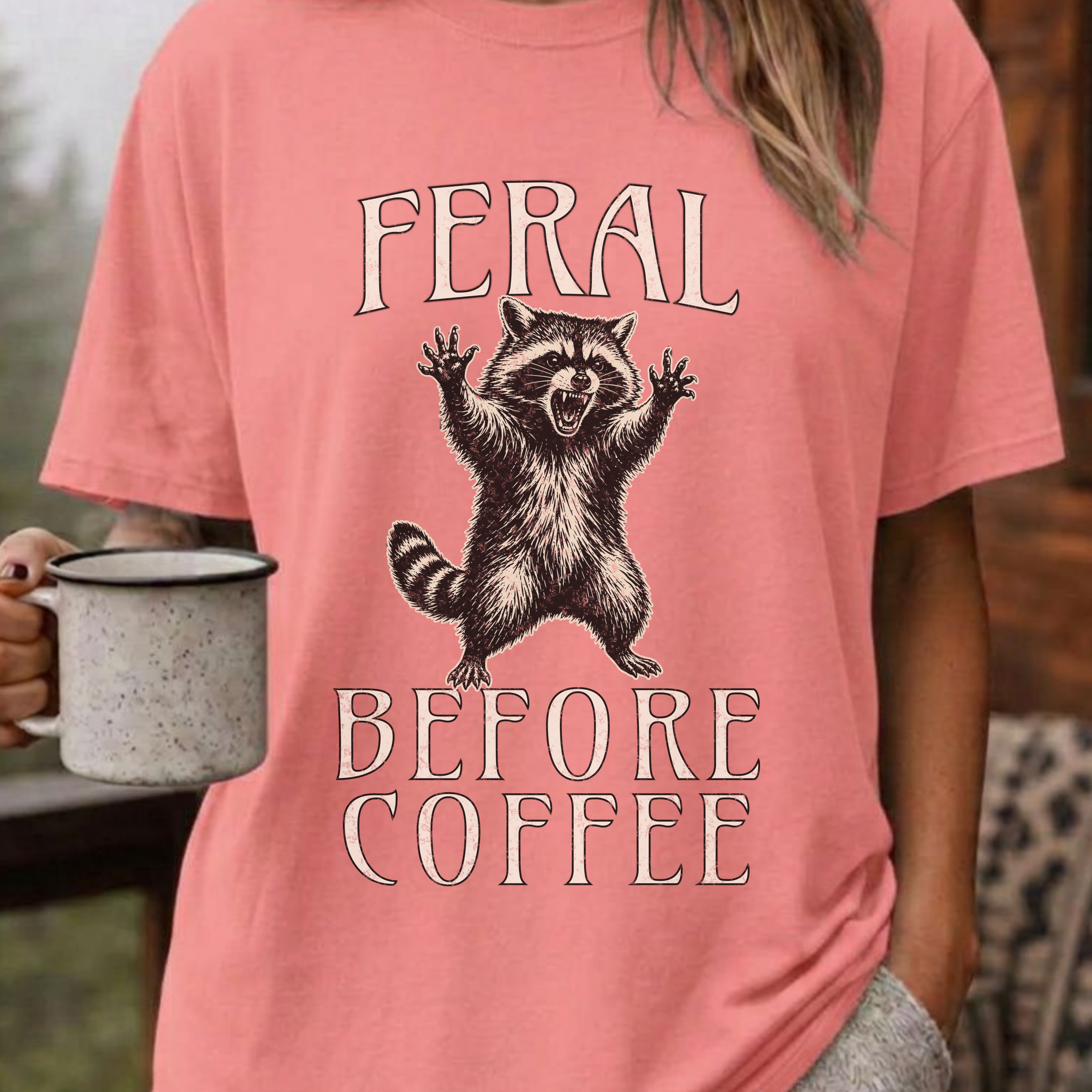Funny Raccoon Coffee Shirt, Feral Until Coffee Tee, Trash Panda Gift, Sarcastic Coffee Lover Gift for Her, Chaotic Morning Shirt