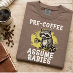 Pre-Coffee Assume Rabies Shirt, Funny Raccoon Coffee Tee, Feral Coffee Addict Gift, Sarcastic Morning Humor Shirt, Trash Panda Tee