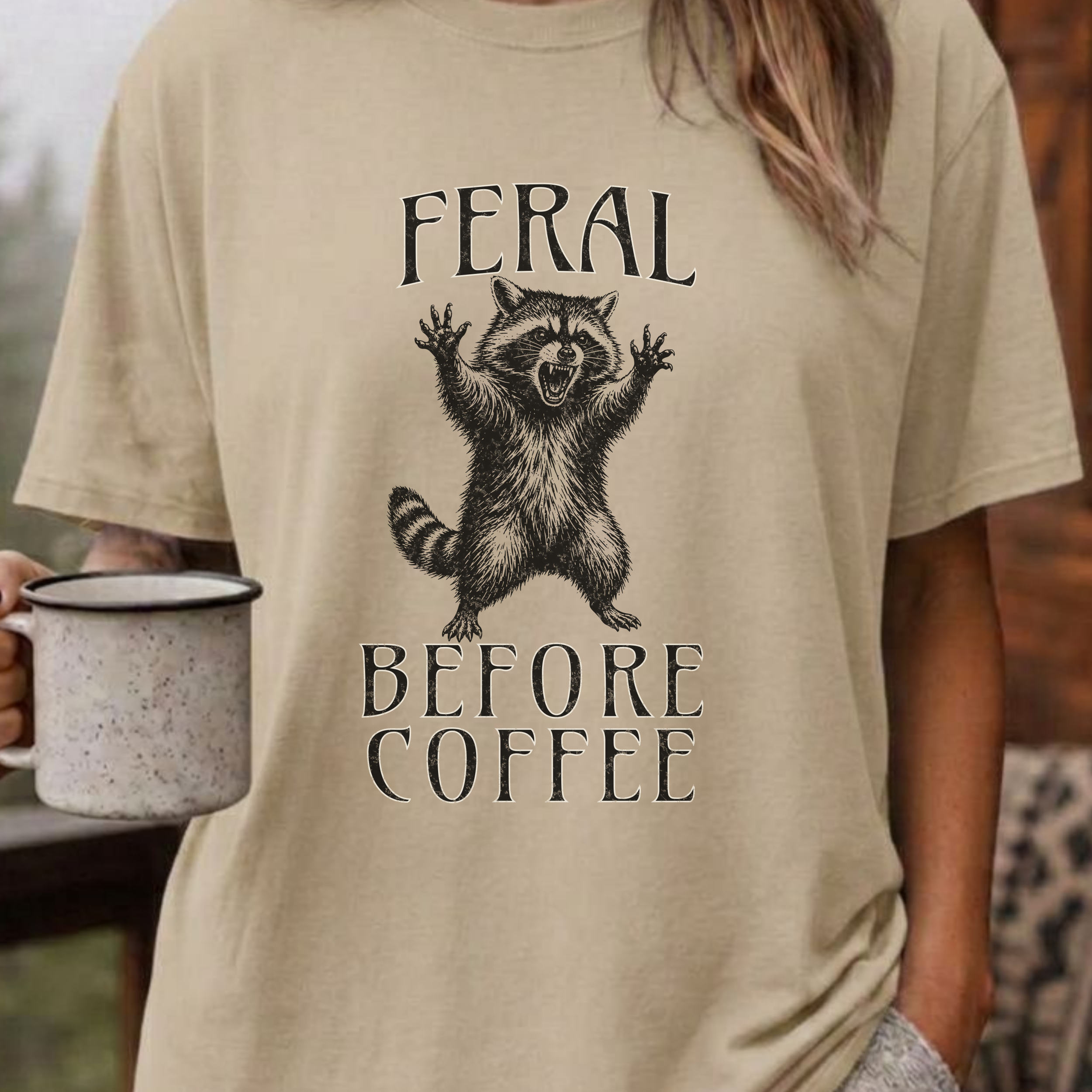Funny Raccoon Coffee Shirt, Feral Until Coffee Tee, Trash Panda Gift, Sarcastic Coffee Lover Gift for Her, Chaotic Morning Shirt