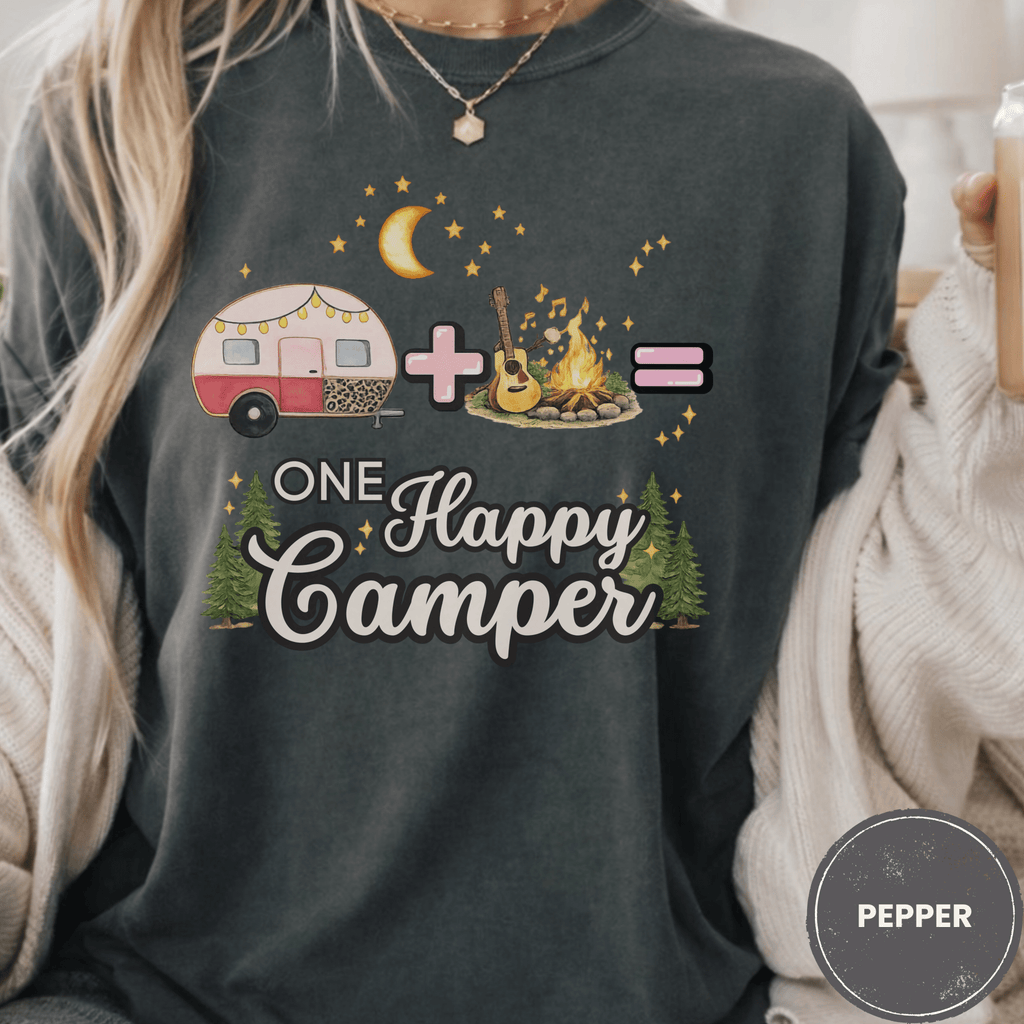Comfor Colors® Campfire Plus Songs Equals One Happy Camper Tee - Deadpan Outdoors Co.