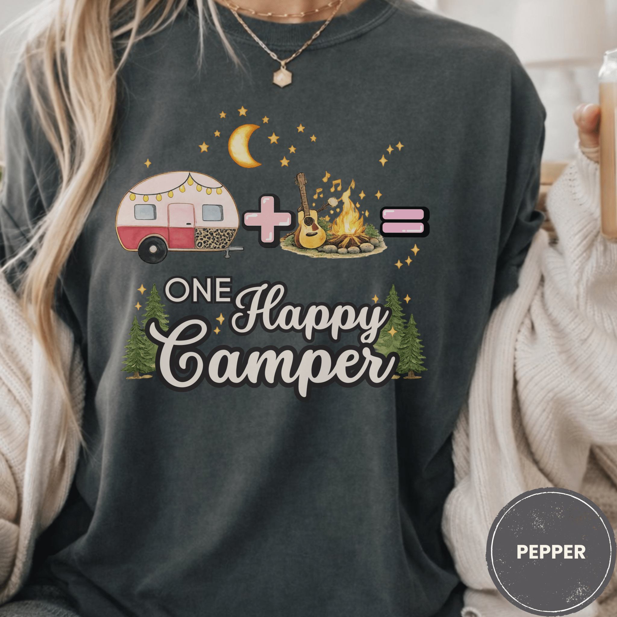 Comfor Colors® Campfire Plus Songs Equals One Happy Camper Tee - Deadpan Outdoors Co.