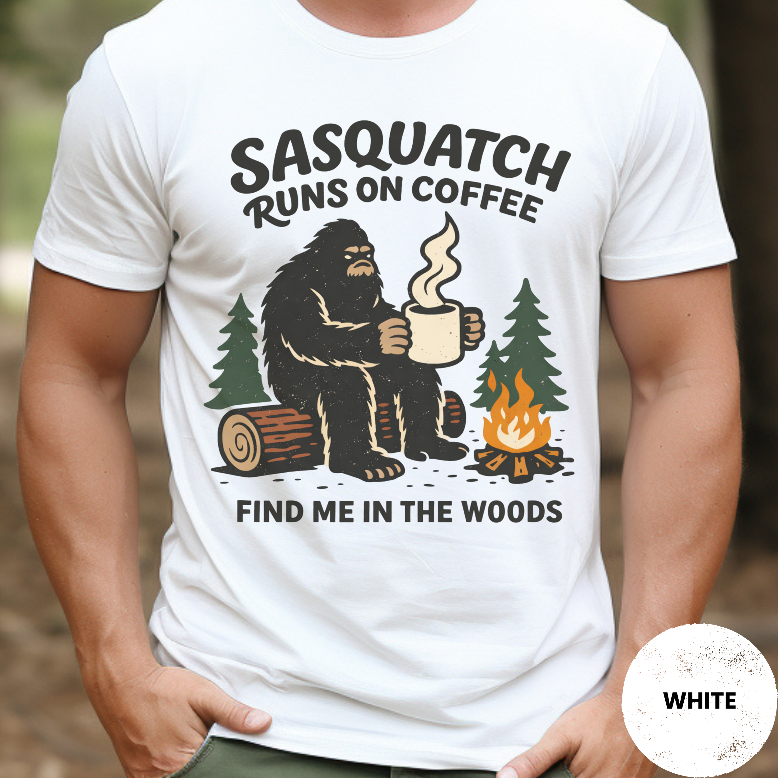 Sasquatch Runs On Coffee Shirt, Funny Bigfoot Camping Tee, Coffee Lover Bigfoot Gift, Campfire Sasquatch Shirt, Outdoors Coffee Gift