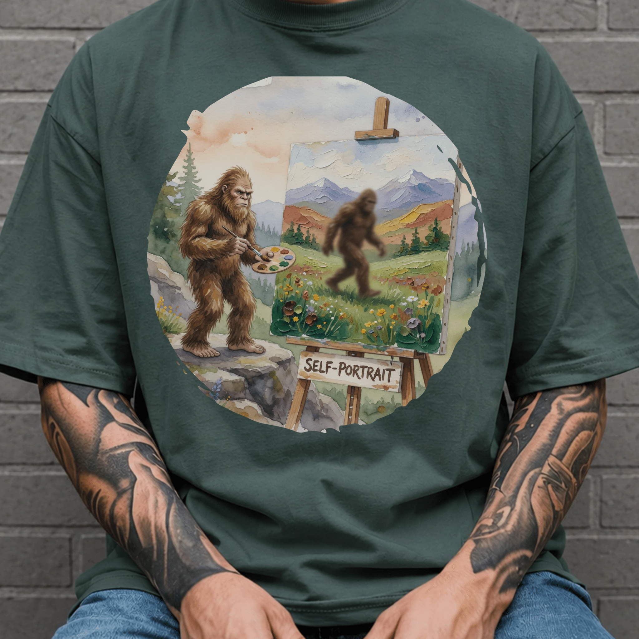 Bigfoot Self Portrait Shirt, Funny Sasquatch Watercolor Tee, Cryptid Lover Gift, Blurry Bigfoot Humor Shirt, PNW Sasquatch Tee - Deadpan Outdoors Co.