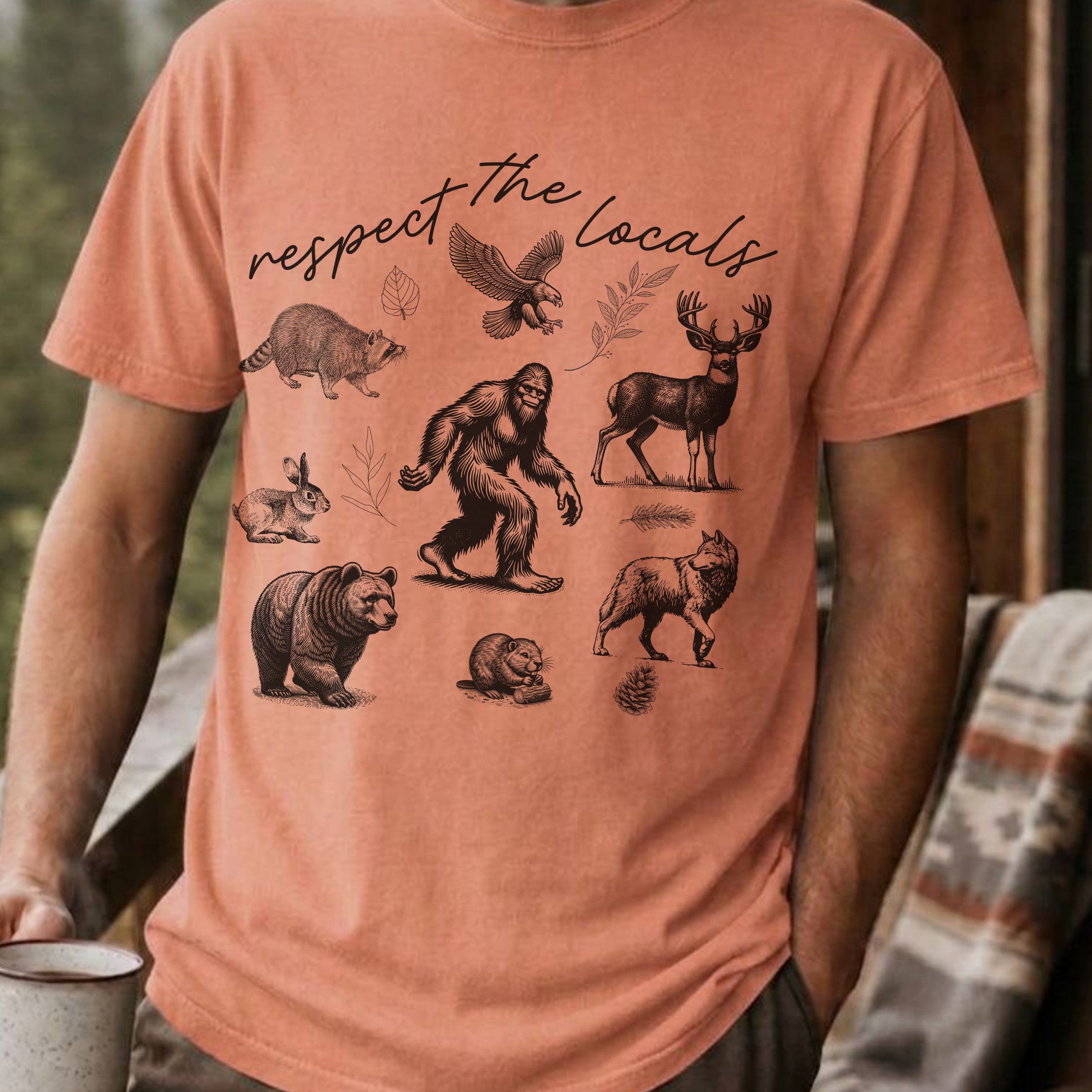 Respect The Locals Bigfoot Shirt, Funny Sasquatch Forest Tee, Woodland Animal Nature Lover Gift, Hiking Shirt, PNW Outdoors Tee