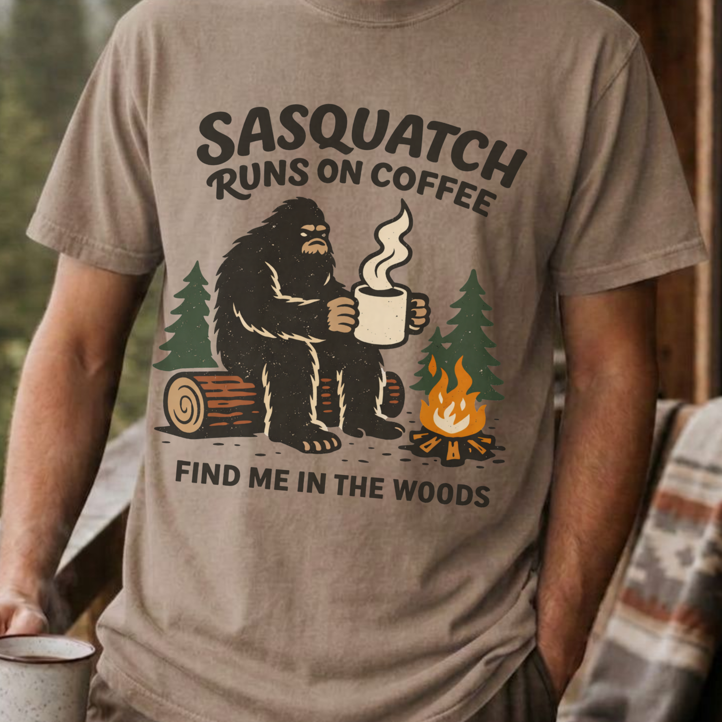 Sasquatch Runs On Coffee Shirt, Funny Bigfoot Camping Tee, Coffee Lover Bigfoot Gift, Campfire Sasquatch Shirt, Outdoors Coffee Gift