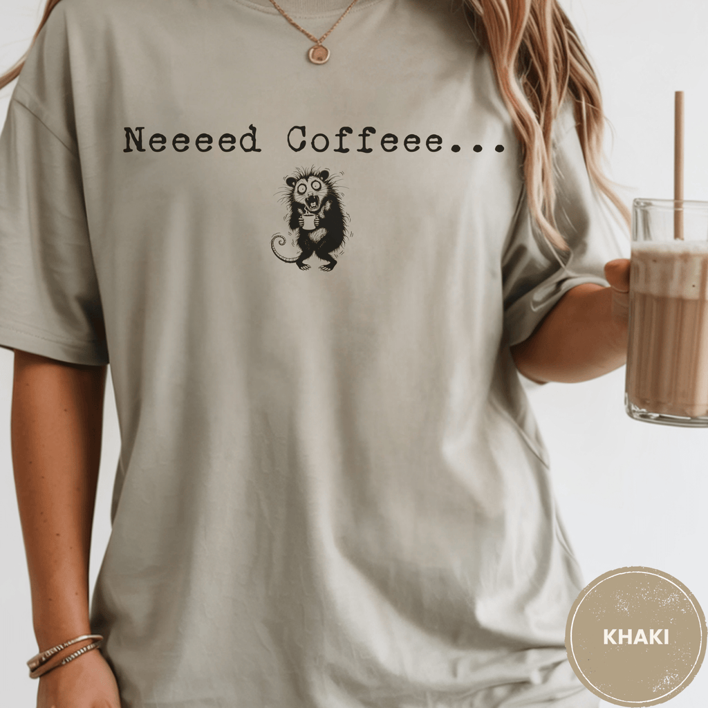 Funny Possum Coffee Shirt, Need Coffee Shaky Possum Tee, Caffeine Addict Gift, Sarcastic Coffee Lover Gift, Tired Mom Coffee Shirt - Deadpan Outdoors Co.