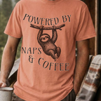 Funny Sloth Coffee Shirt, Powered By Naps and Coffee Tee, Sloth Lover Gift, Sarcastic Coffee Lover Gift for Her, Lazy Day Shirt