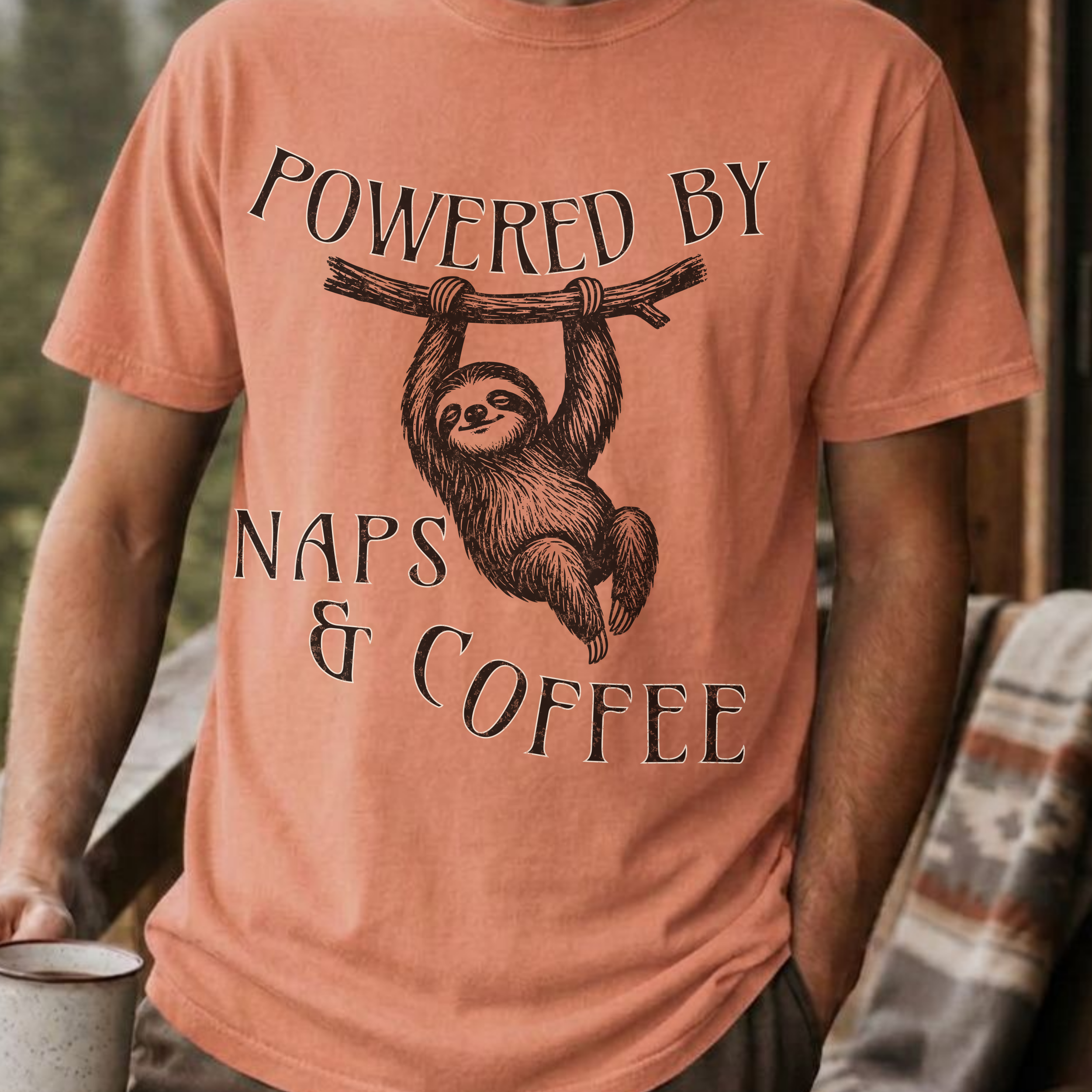 Funny Sloth Coffee Shirt, Powered By Naps and Coffee Tee, Sloth Lover Gift, Sarcastic Coffee Lover Gift for Her, Lazy Day Shirt