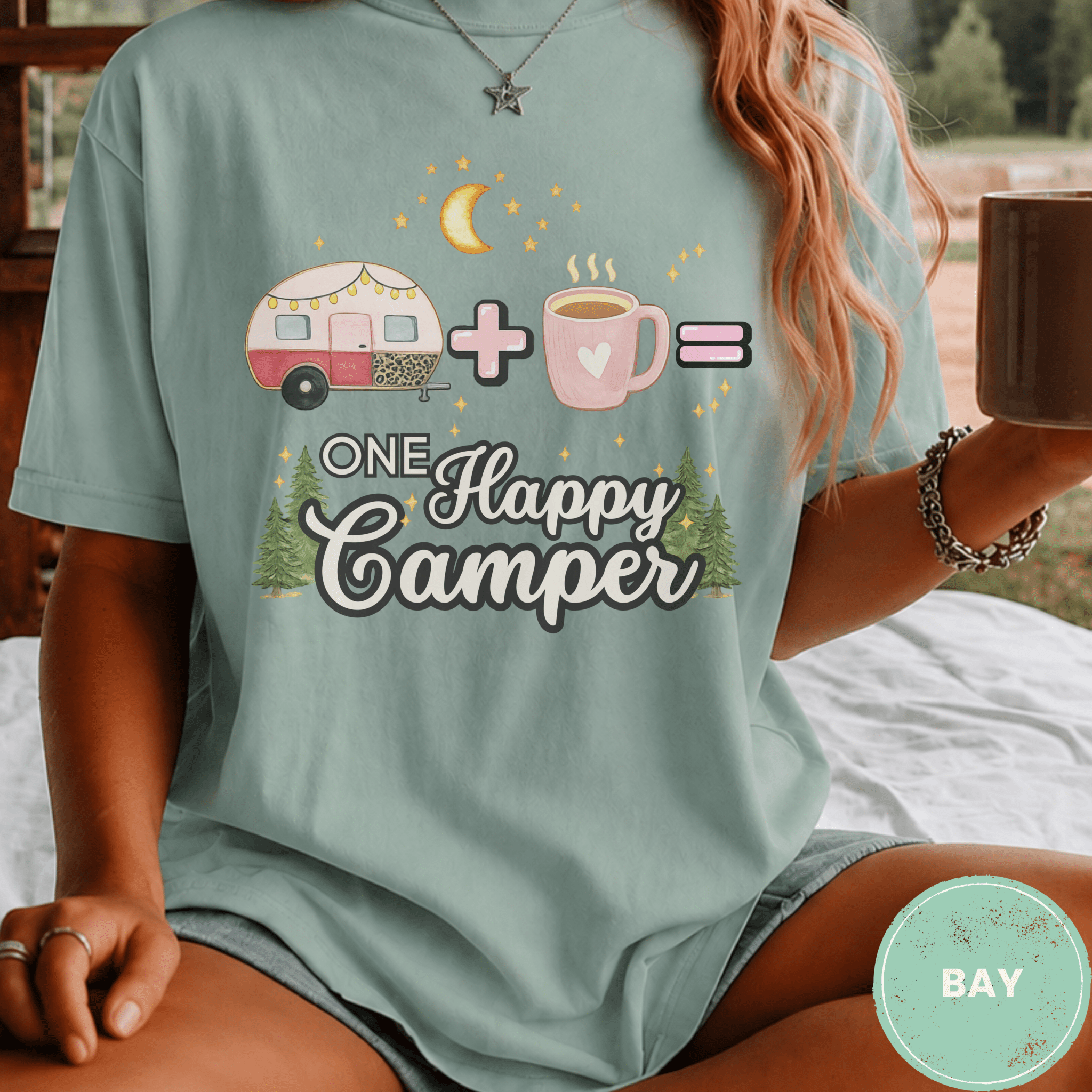 Comfort Colors® Trailer Plus Coffee Equals One Happy Camper Tee - Deadpan Outdoors Co.
