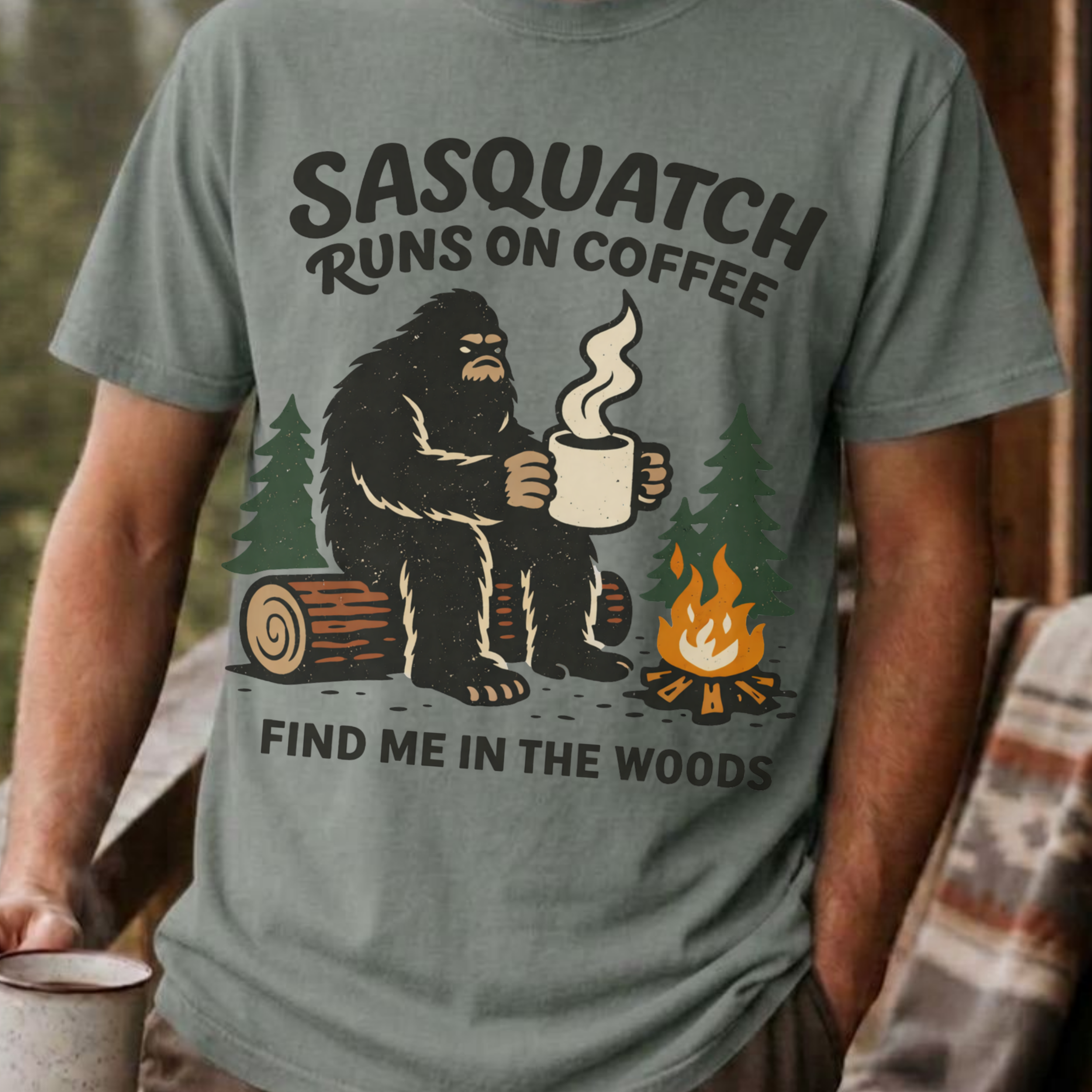 Sasquatch Runs On Coffee Shirt, Funny Bigfoot Camping Tee, Coffee Lover Bigfoot Gift, Campfire Sasquatch Shirt, Outdoors Coffee Gift