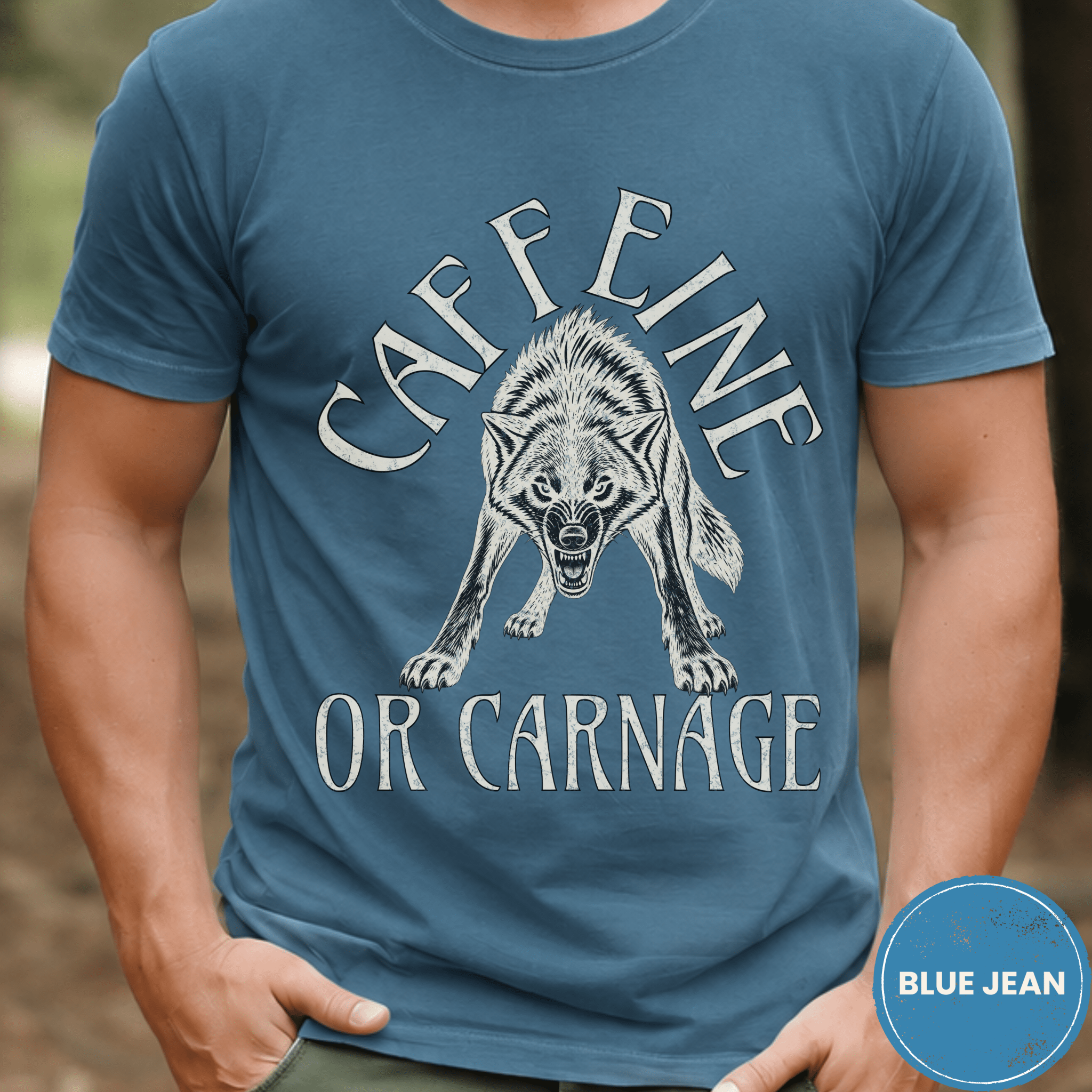 Funny Wolf Coffee Shirt, Caffeine or Carnage Tee, Sarcastic Coffee Lover Gift for Him, Wolf Lover Shirt, Not a Morning Person Gift - Deadpan Outdoors Co.