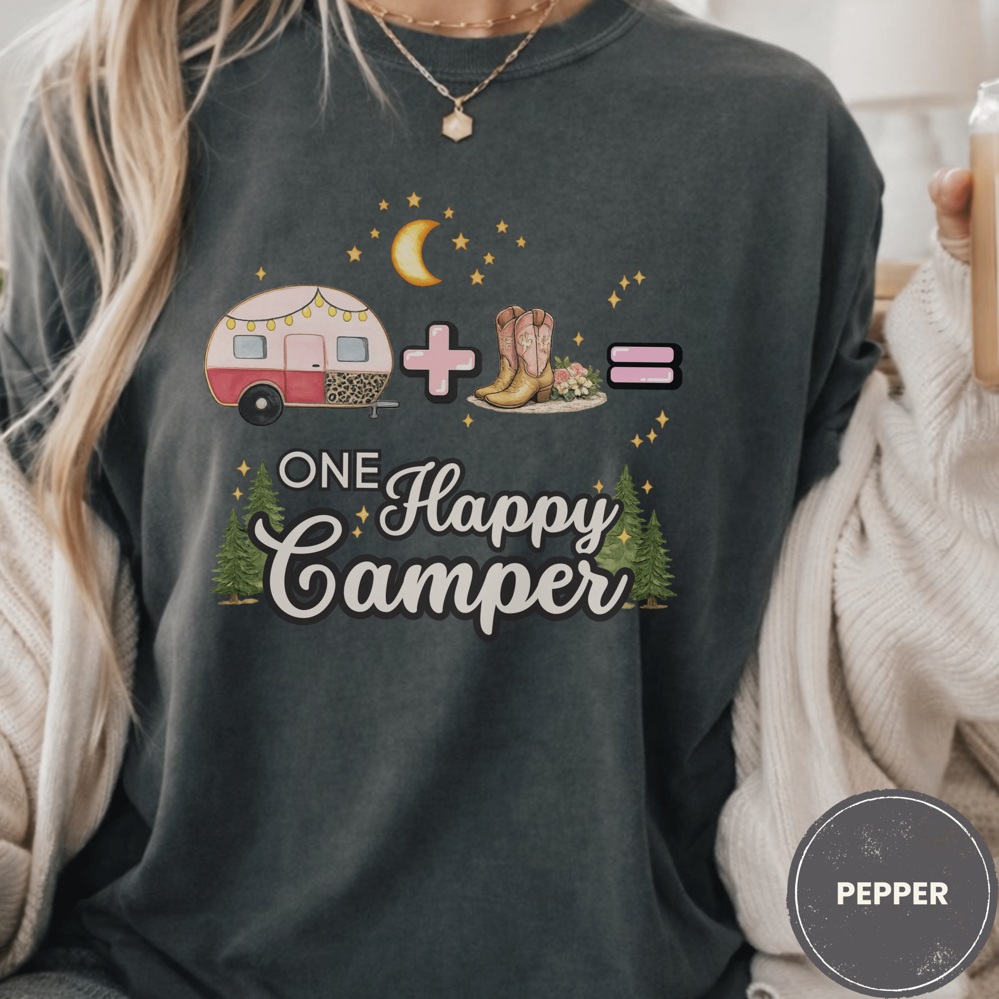 Comfort Colors® Trailer Plus Cowboy Boots Equals One Happy Camper Tee - Deadpan Outdoors Co.