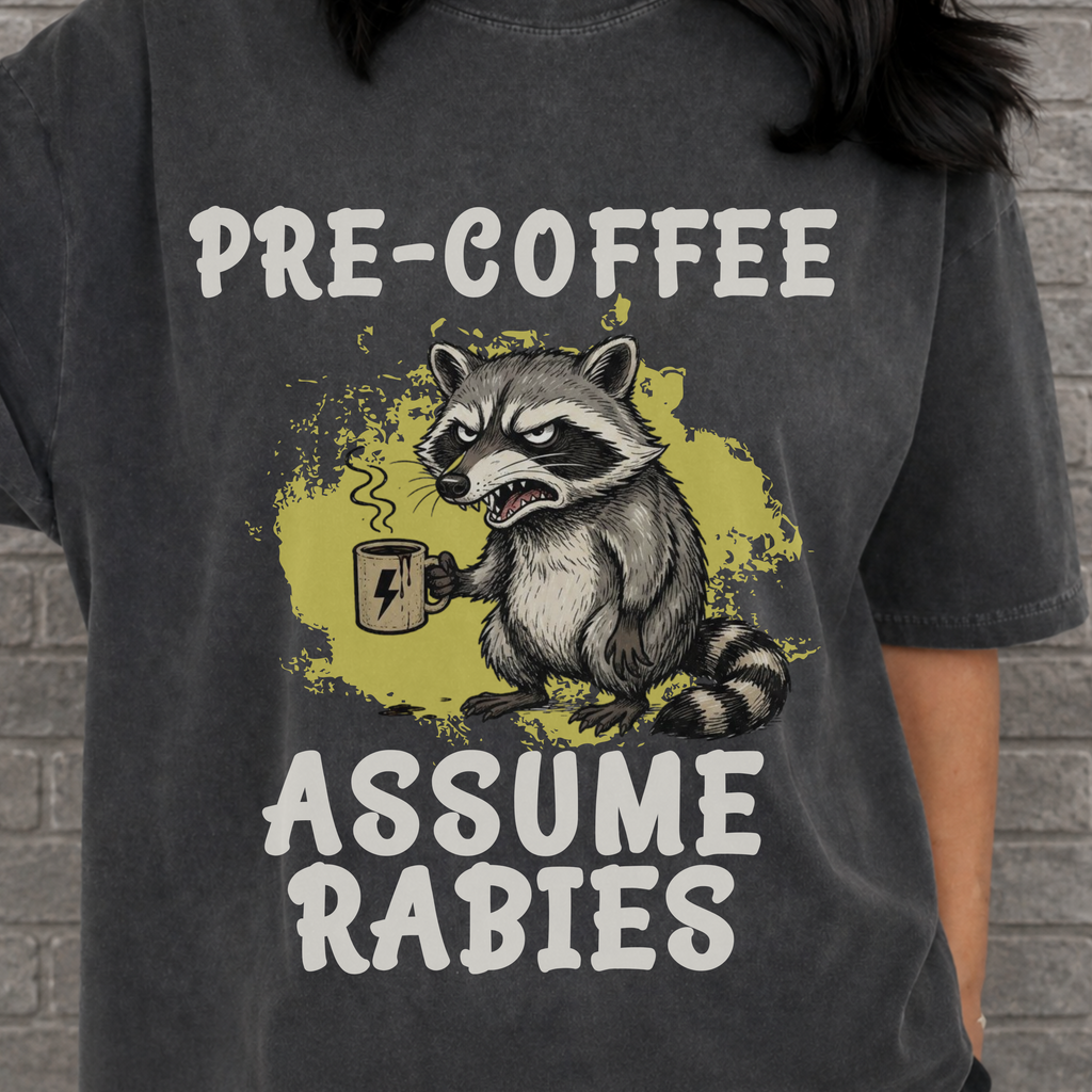 Pre-Coffee Assume Rabies Shirt, Funny Raccoon Coffee Tee, Feral Coffee Addict Gift, Sarcastic Morning Humor Shirt, Trash Panda Tee