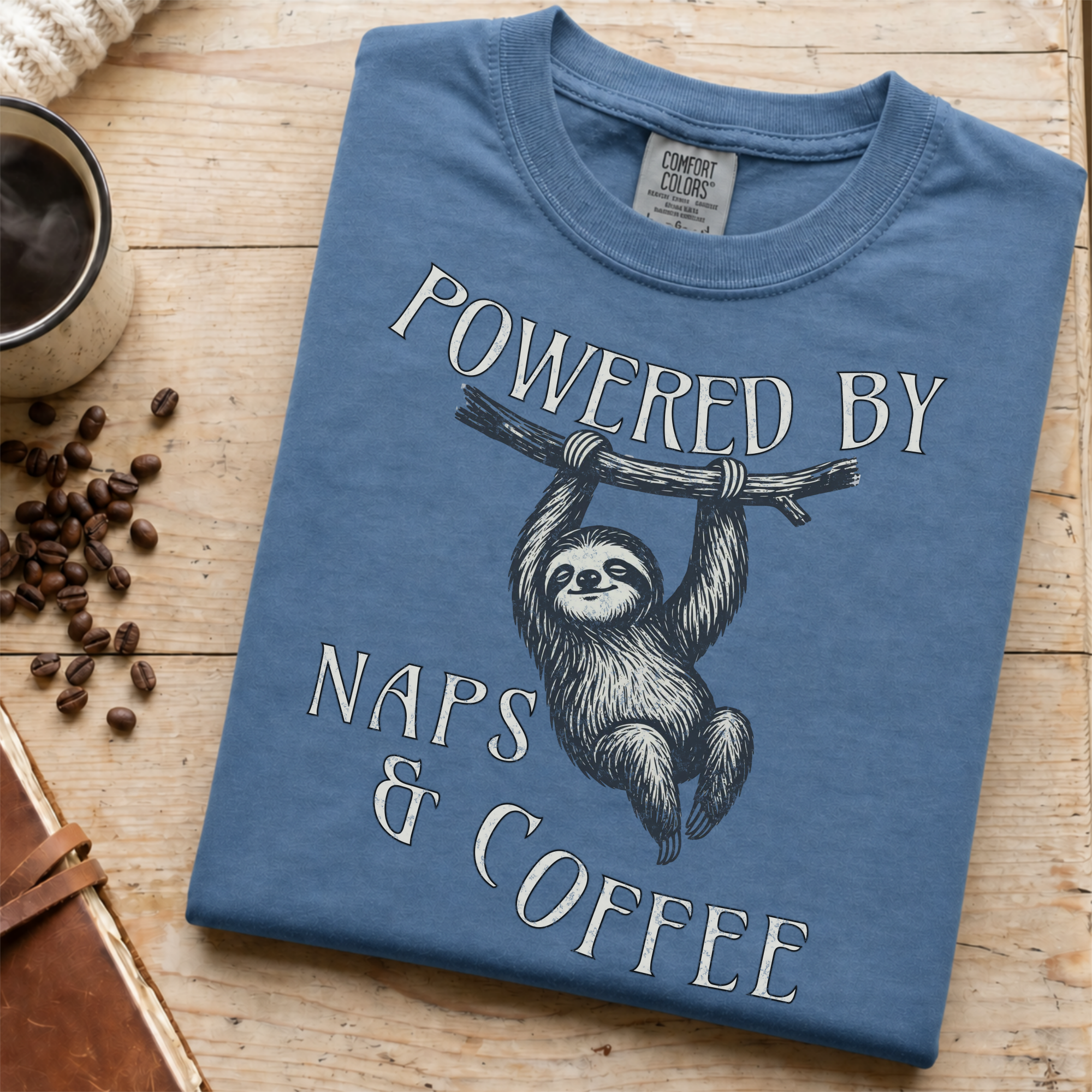 Funny Sloth Coffee Shirt, Powered By Naps and Coffee Tee, Sloth Lover Gift, Sarcastic Coffee Lover Gift for Her, Lazy Day Shirt