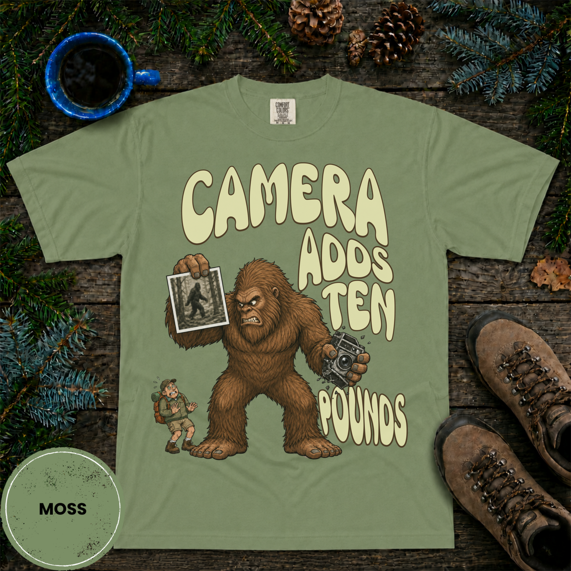 Funny Bigfoot Shirt, Camera Adds Ten Pounds Sasquatch Tee, Sarcastic Bigfoot Believer Gift, Cryptid Humor Shirt, Hiking Gift for Him