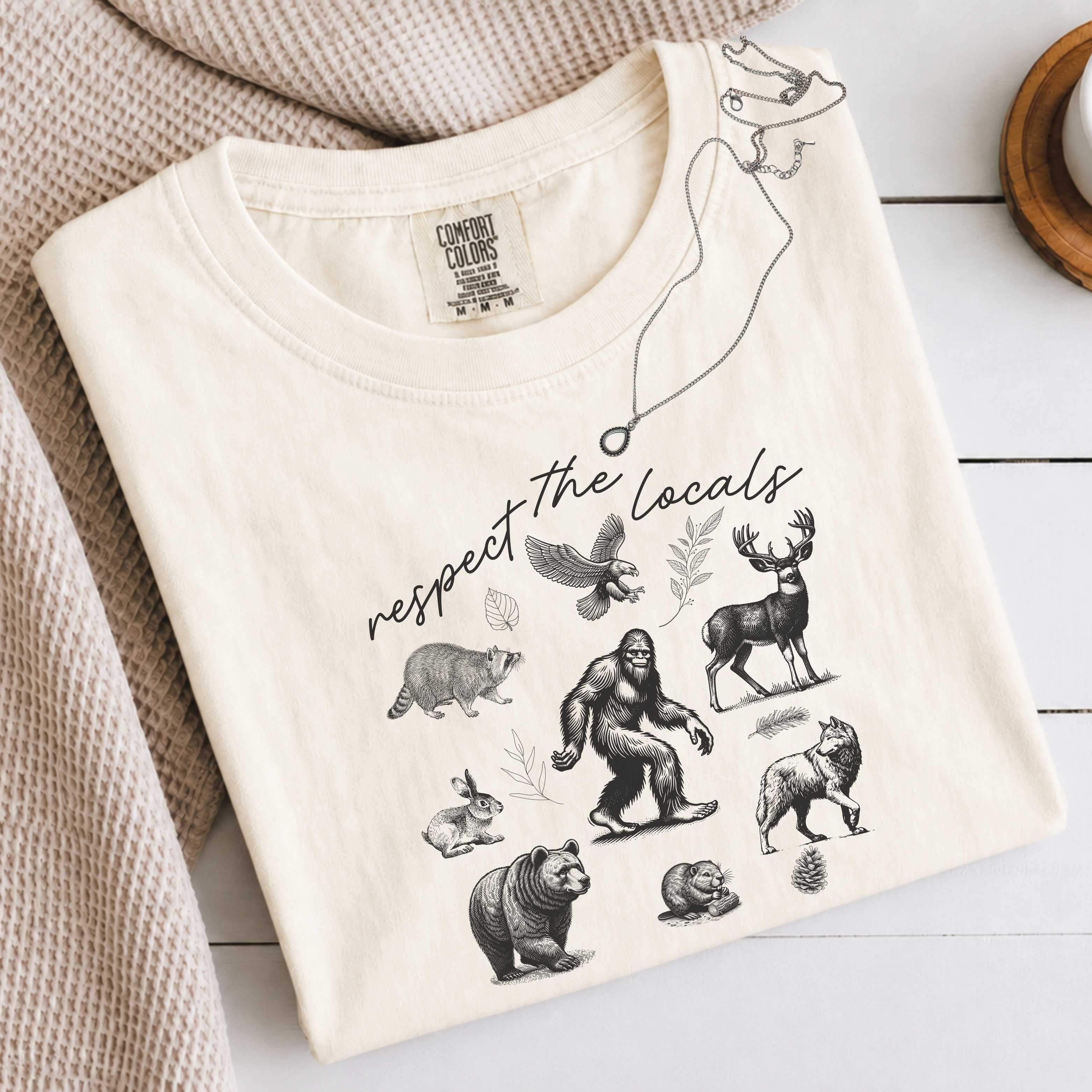 Respect The Locals Bigfoot Shirt, Funny Sasquatch Forest Tee, Woodland Animal Nature Lover Gift, Hiking Shirt, PNW Outdoors Tee