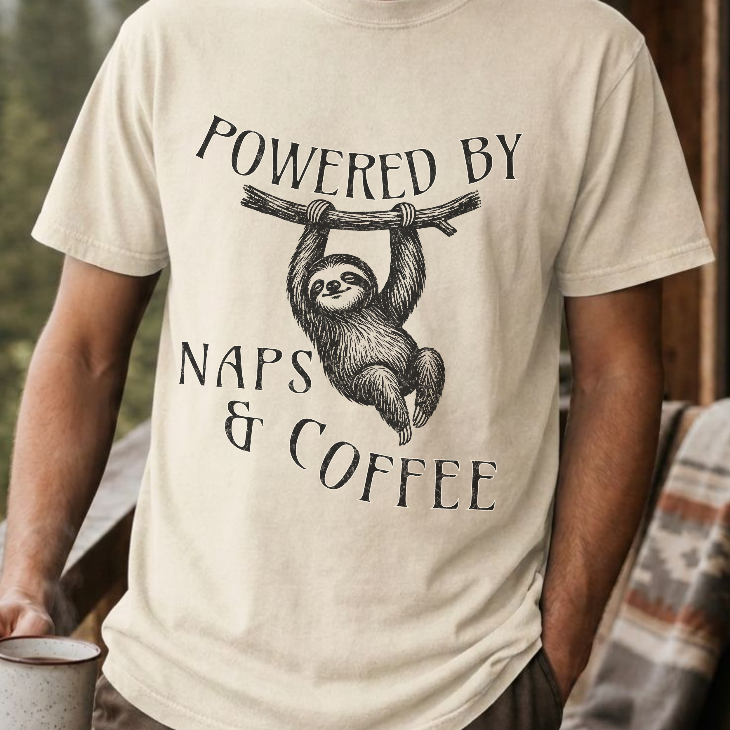 Funny Sloth Coffee Shirt, Powered By Naps and Coffee Tee, Sloth Lover Gift, Sarcastic Coffee Lover Gift for Her, Lazy Day Shirt
