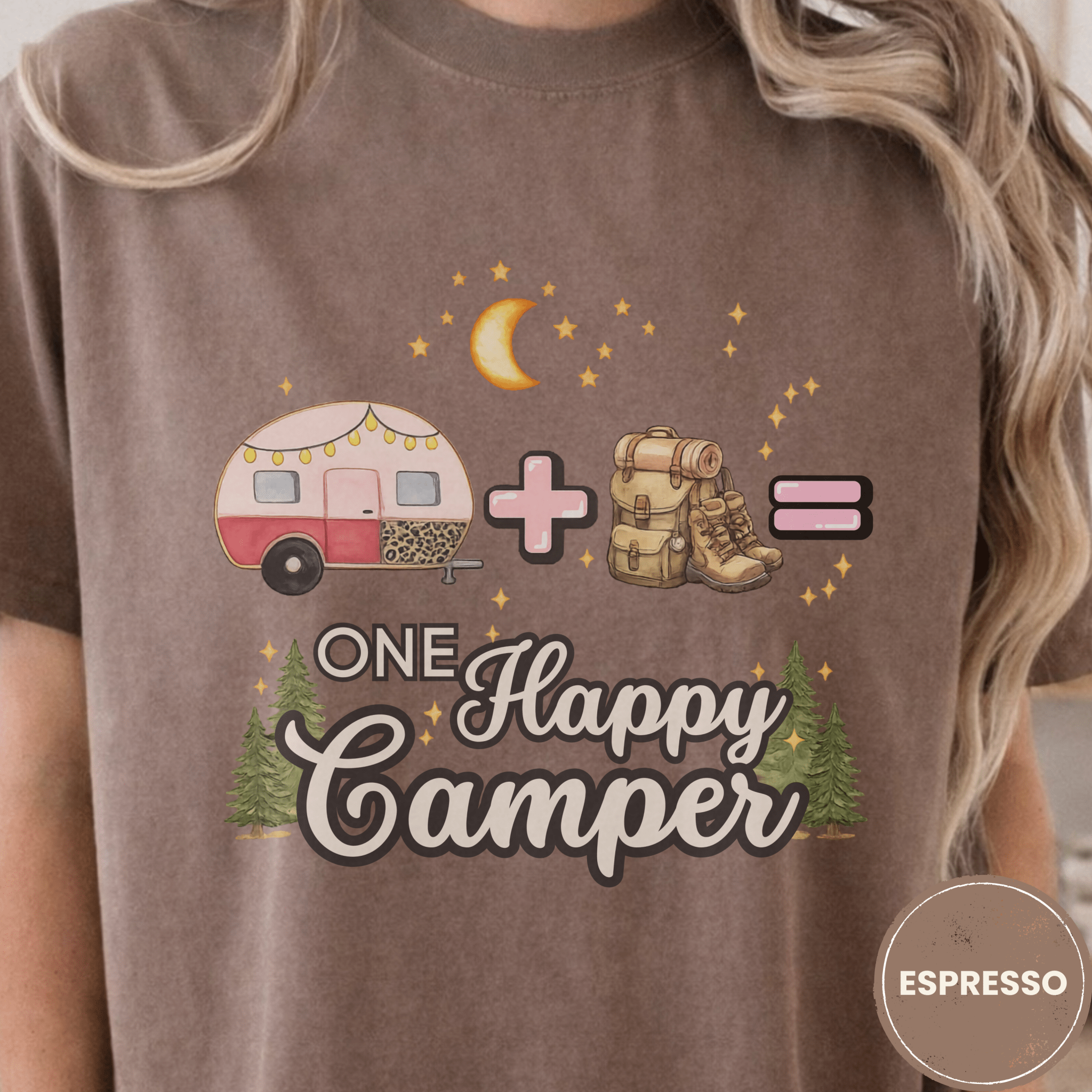 Comfort Colors® Trailer Plus Hiking Equals One Happy Camper Tee - Deadpan Outdoors Co.