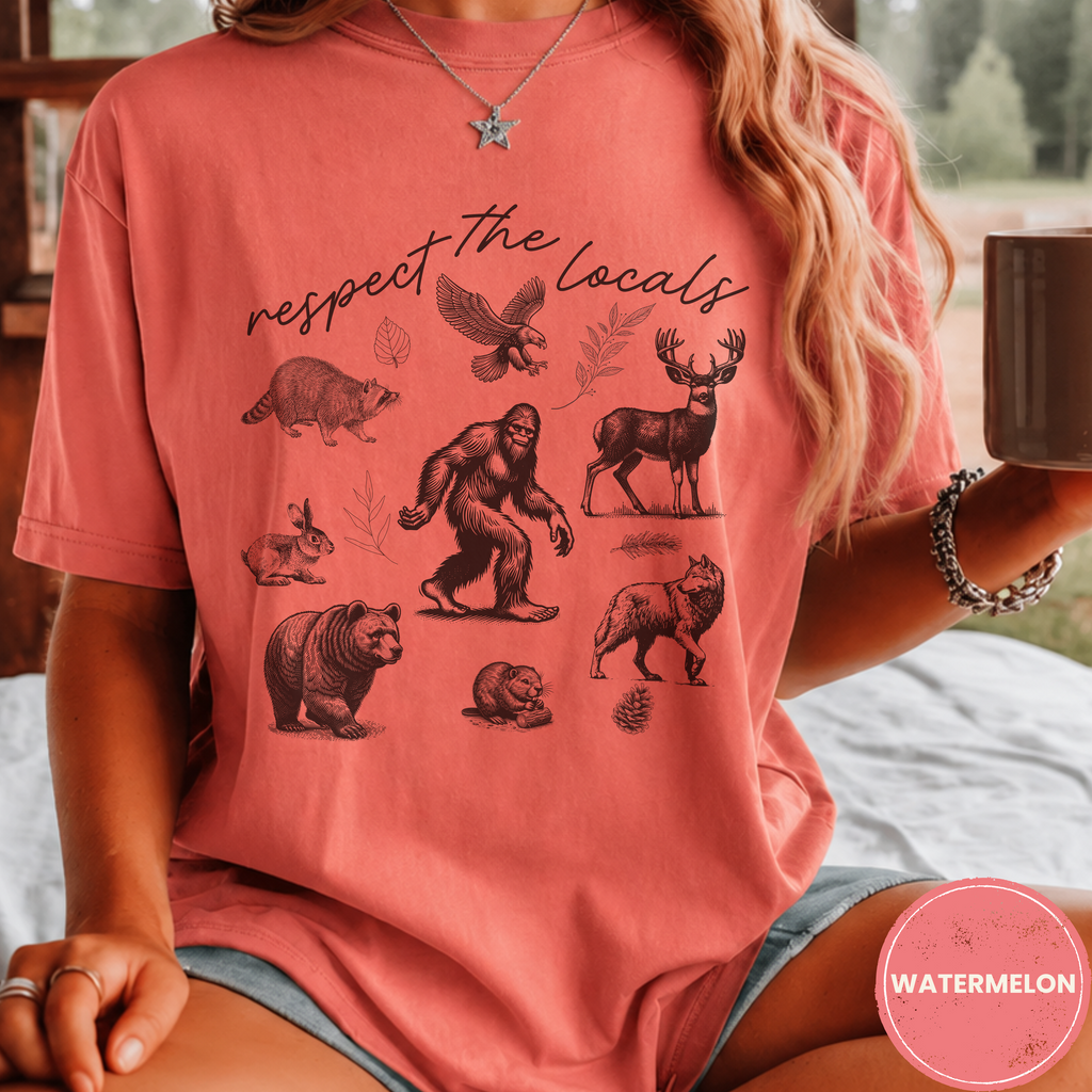 Respect The Locals Bigfoot Shirt, Funny Sasquatch Forest Tee, Woodland Animal Nature Lover Gift, Hiking Shirt, PNW Outdoors Tee
