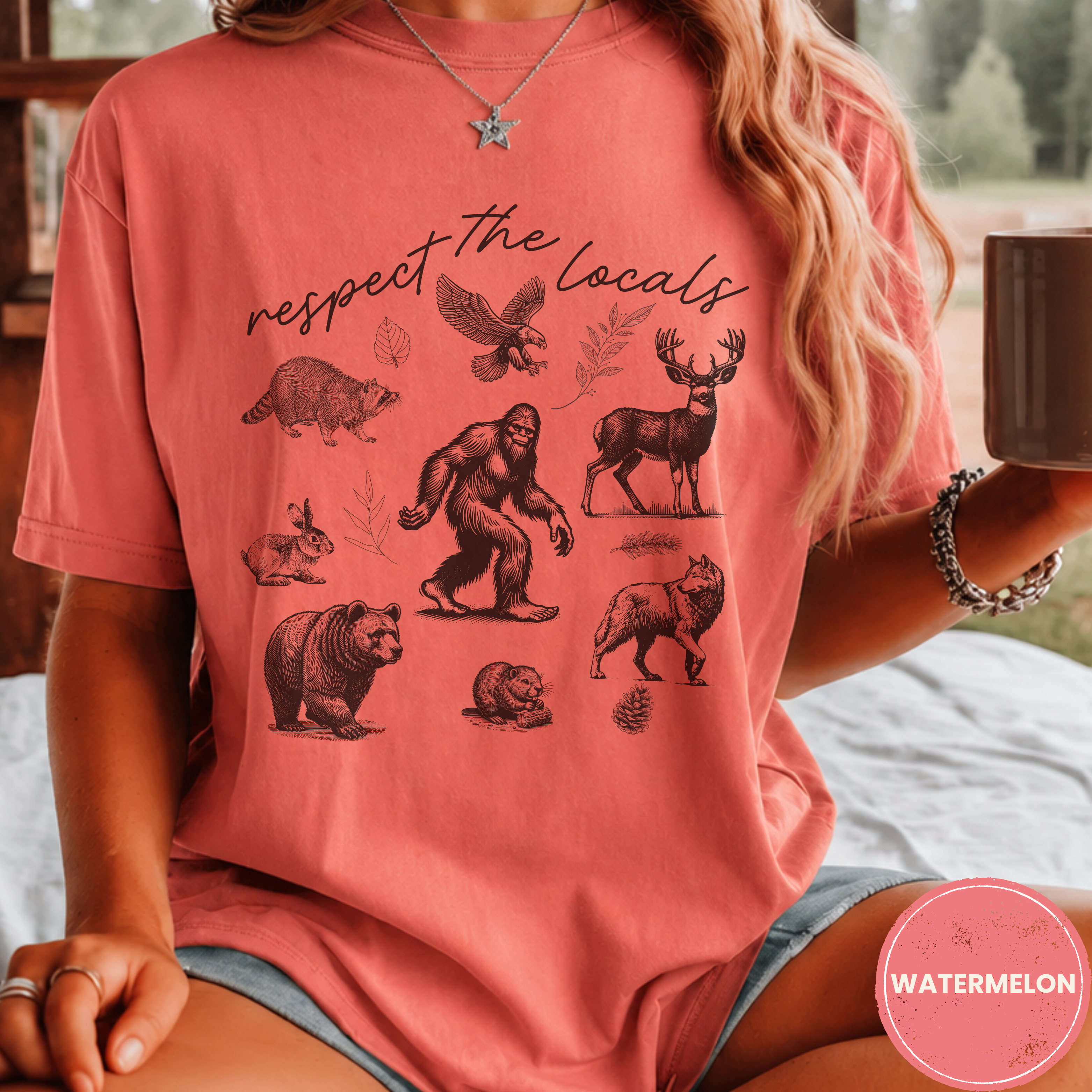 Respect The Locals Bigfoot Shirt, Funny Sasquatch Forest Tee, Woodland Animal Nature Lover Gift, Hiking Shirt, PNW Outdoors Tee