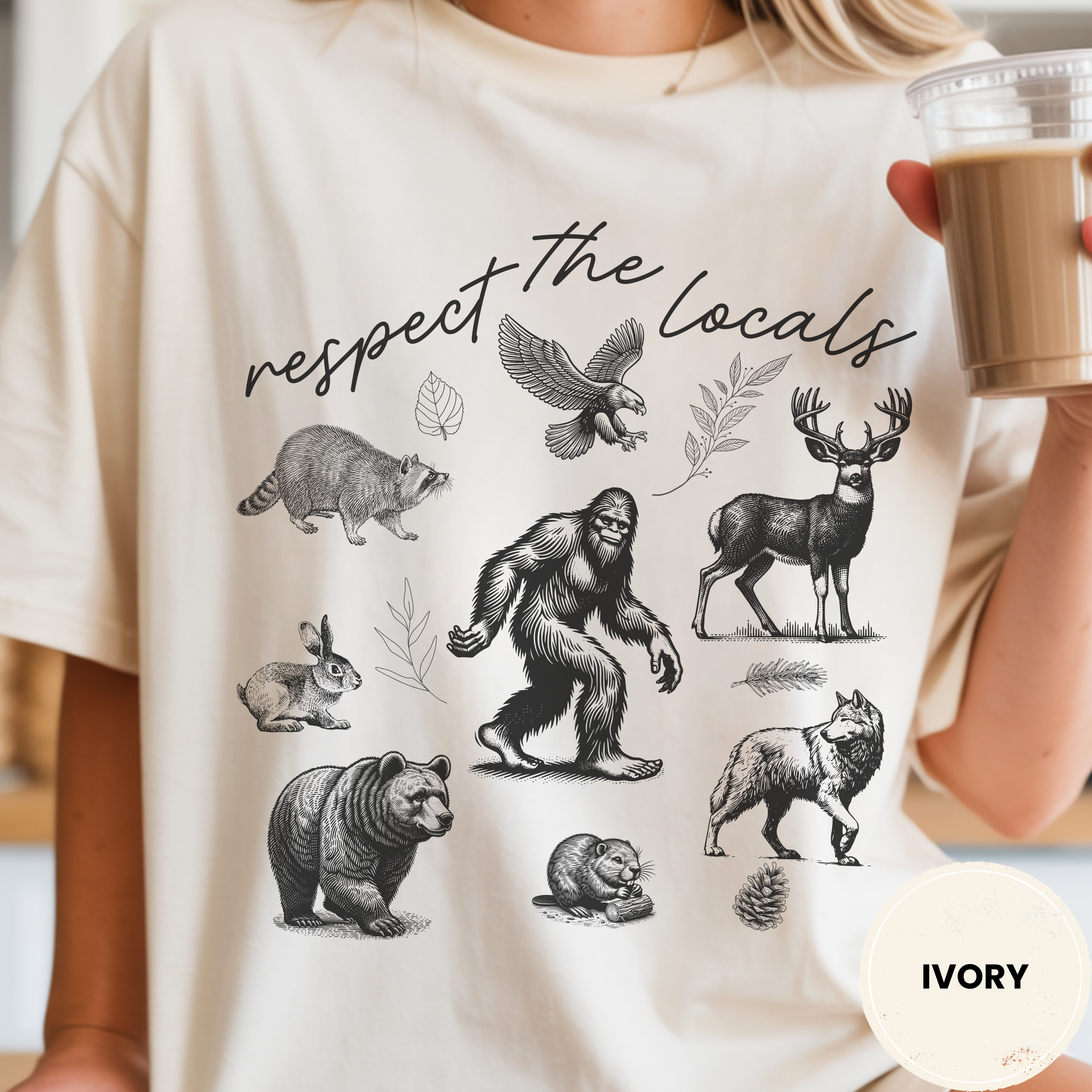 Respect The Locals Bigfoot Shirt, Funny Sasquatch Forest Tee, Woodland Animal Nature Lover Gift, Hiking Shirt, PNW Outdoors Tee