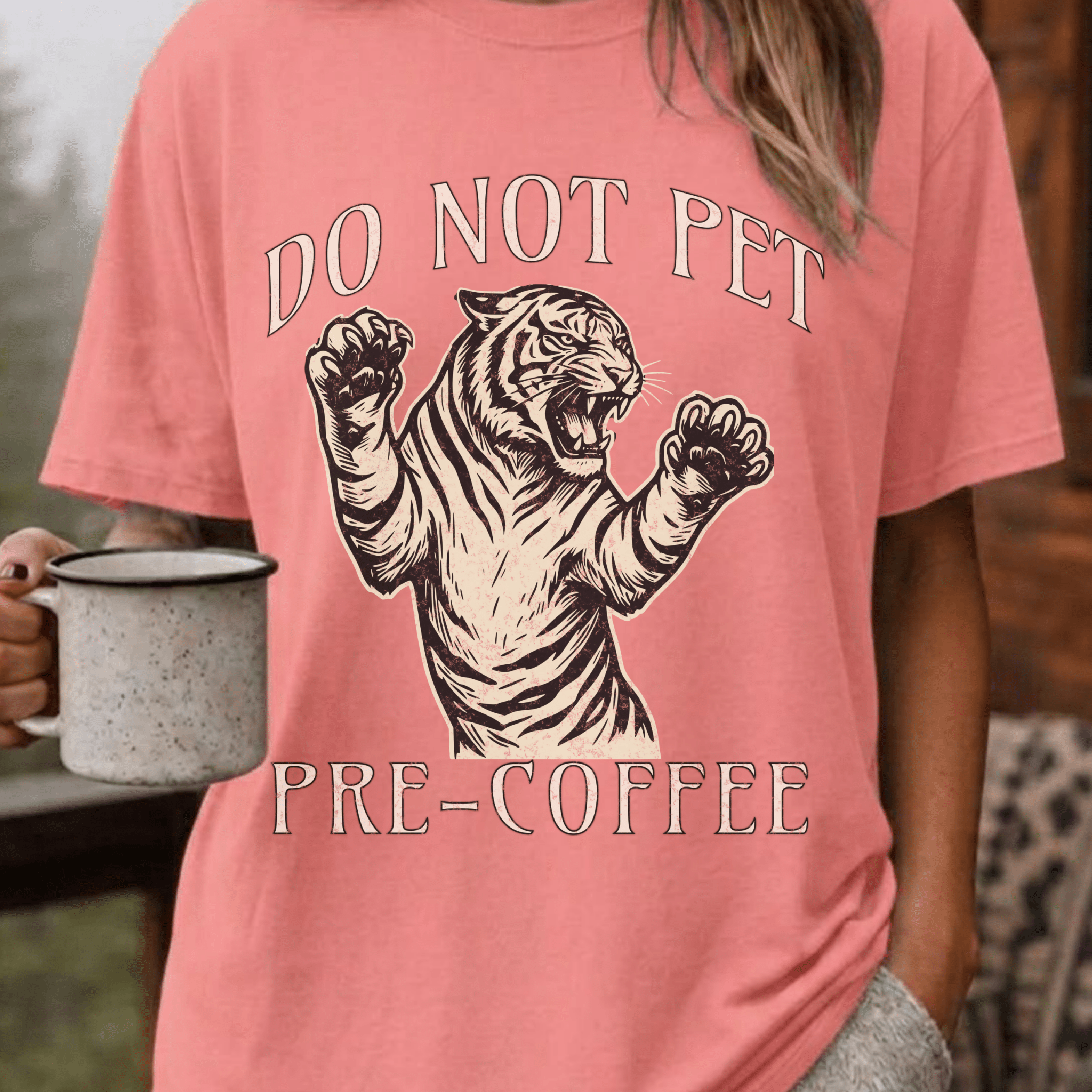 Funny Tiger Coffee Shirt, Do Not Pet Pre Coffee Tee, Sarcastic Coffee Lover Gift, Tiger Lover Shirt, Introvert Coffee Gift for Her - Deadpan Outdoors Co.