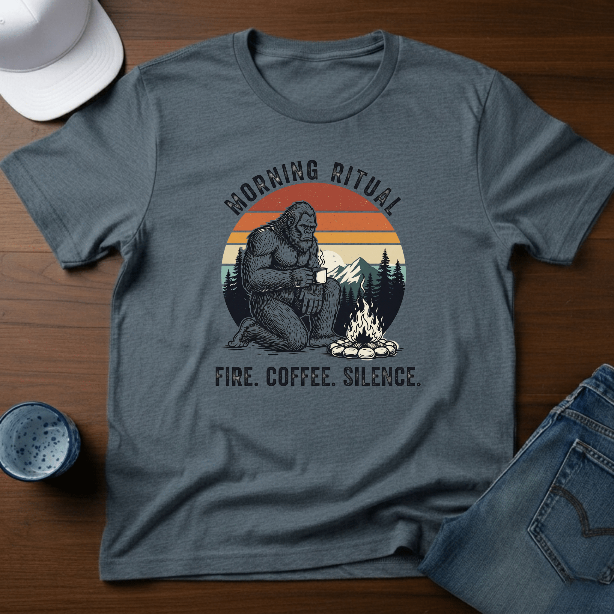 Morning Ritual Fire. Coffee. Silence. T-Shirt - Deadpan Outdoors Co.